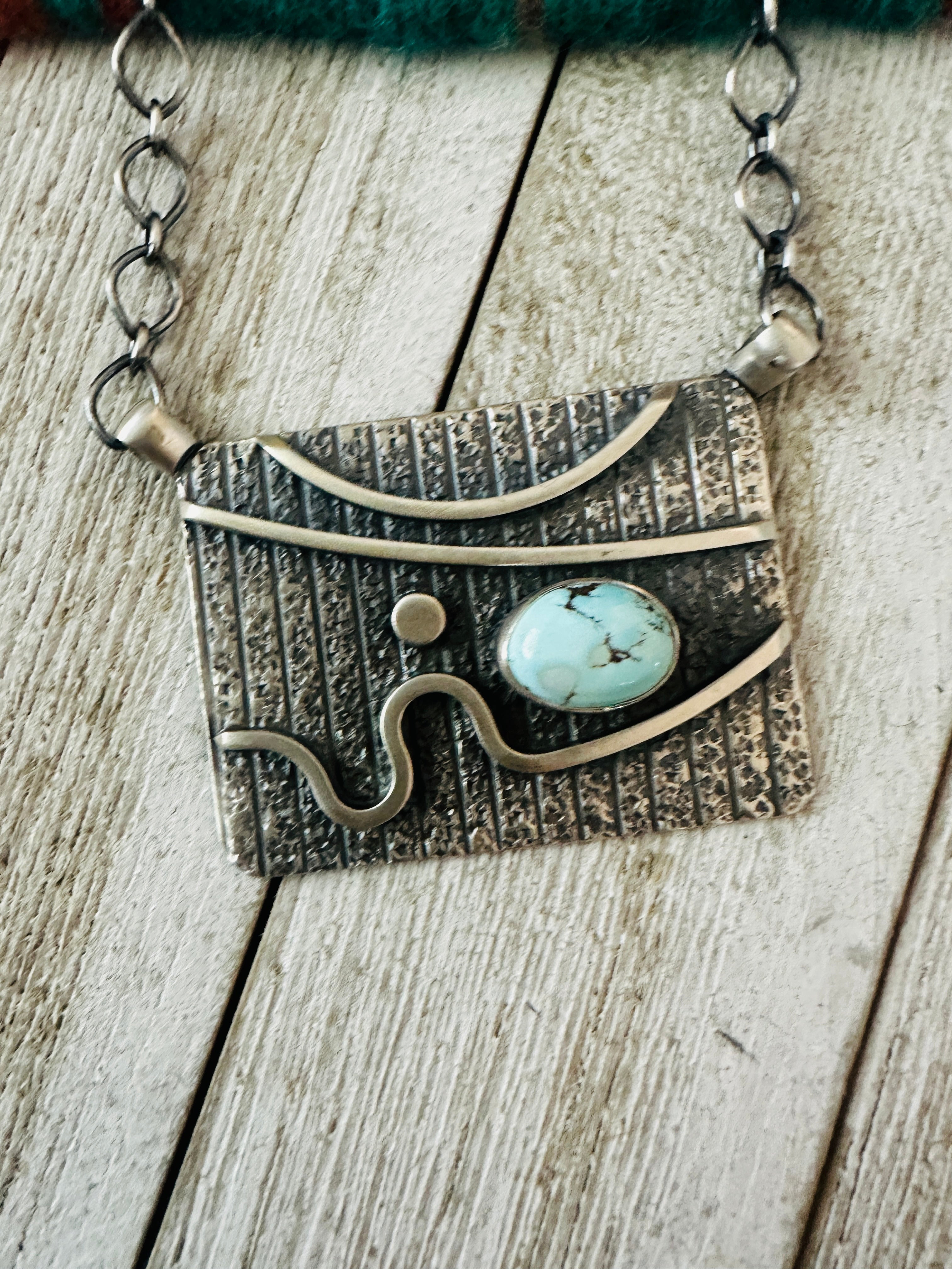 Handcrafted Sterling Silver & Golden Hills Turquoise Abstract Necklace