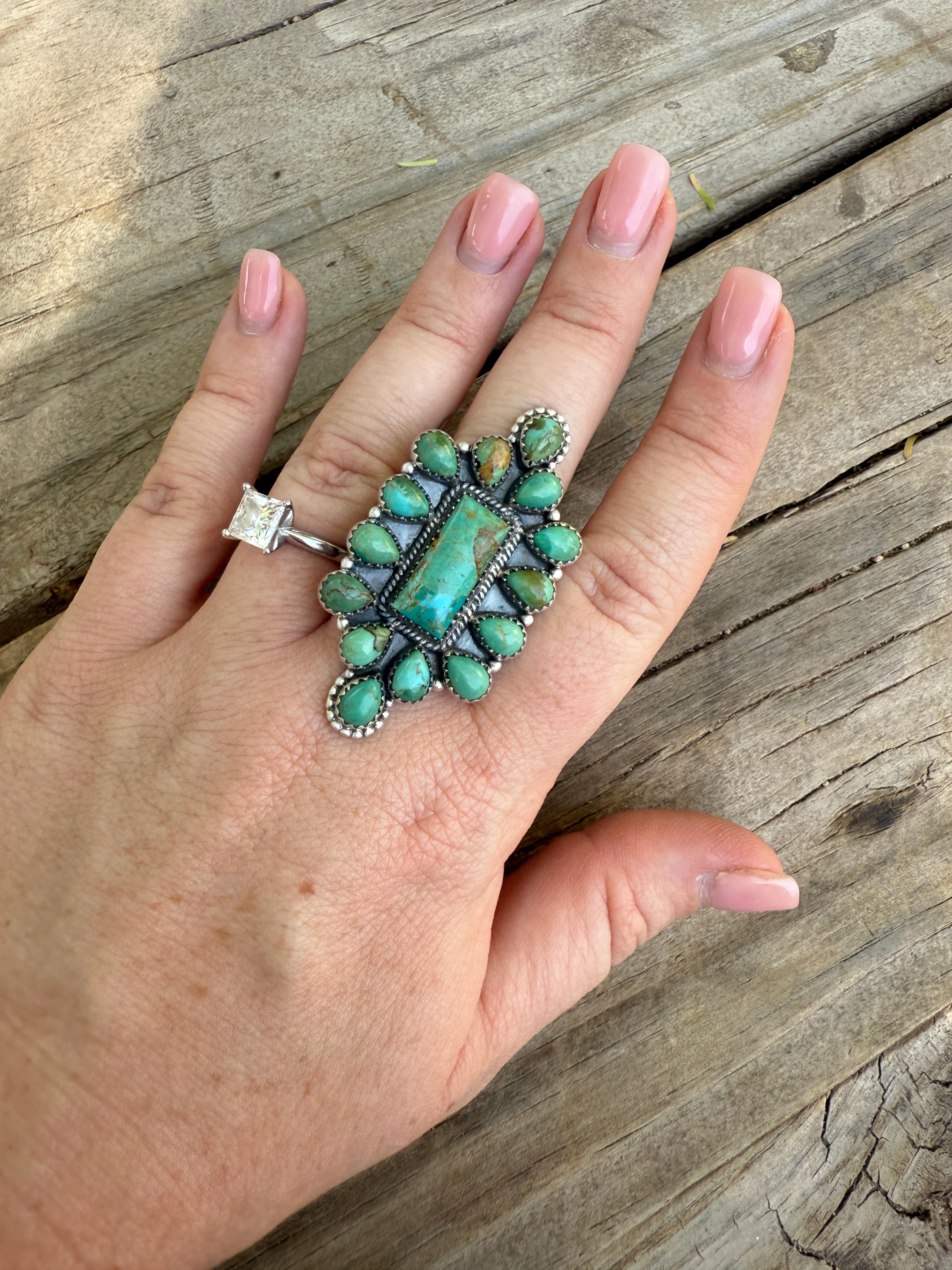 Handmade Kingman Turquoise Sterling Silver Adjustable Statement Ring