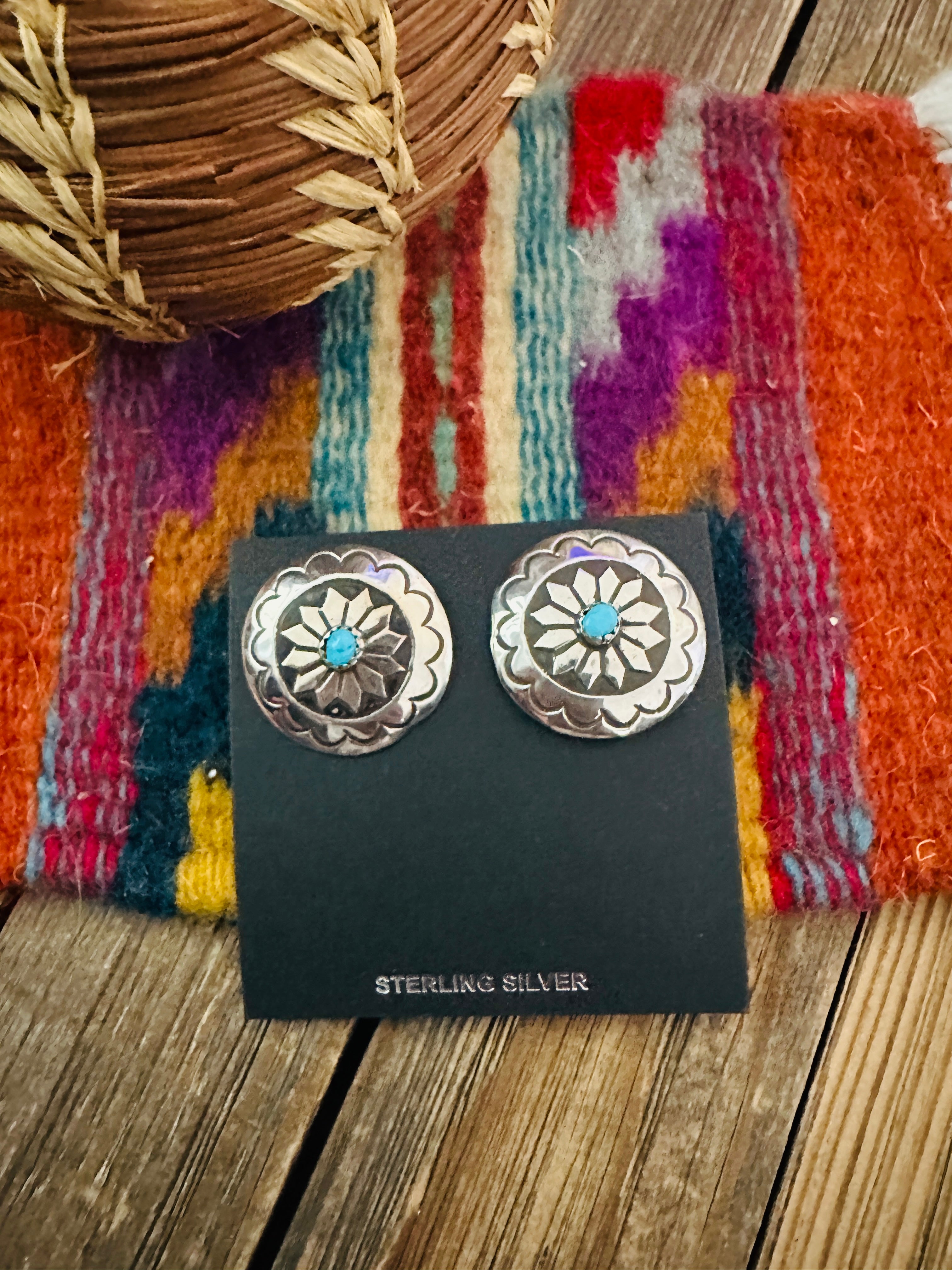 Handcrafted Turquoise & Sterling Silver Concho Post Earrings