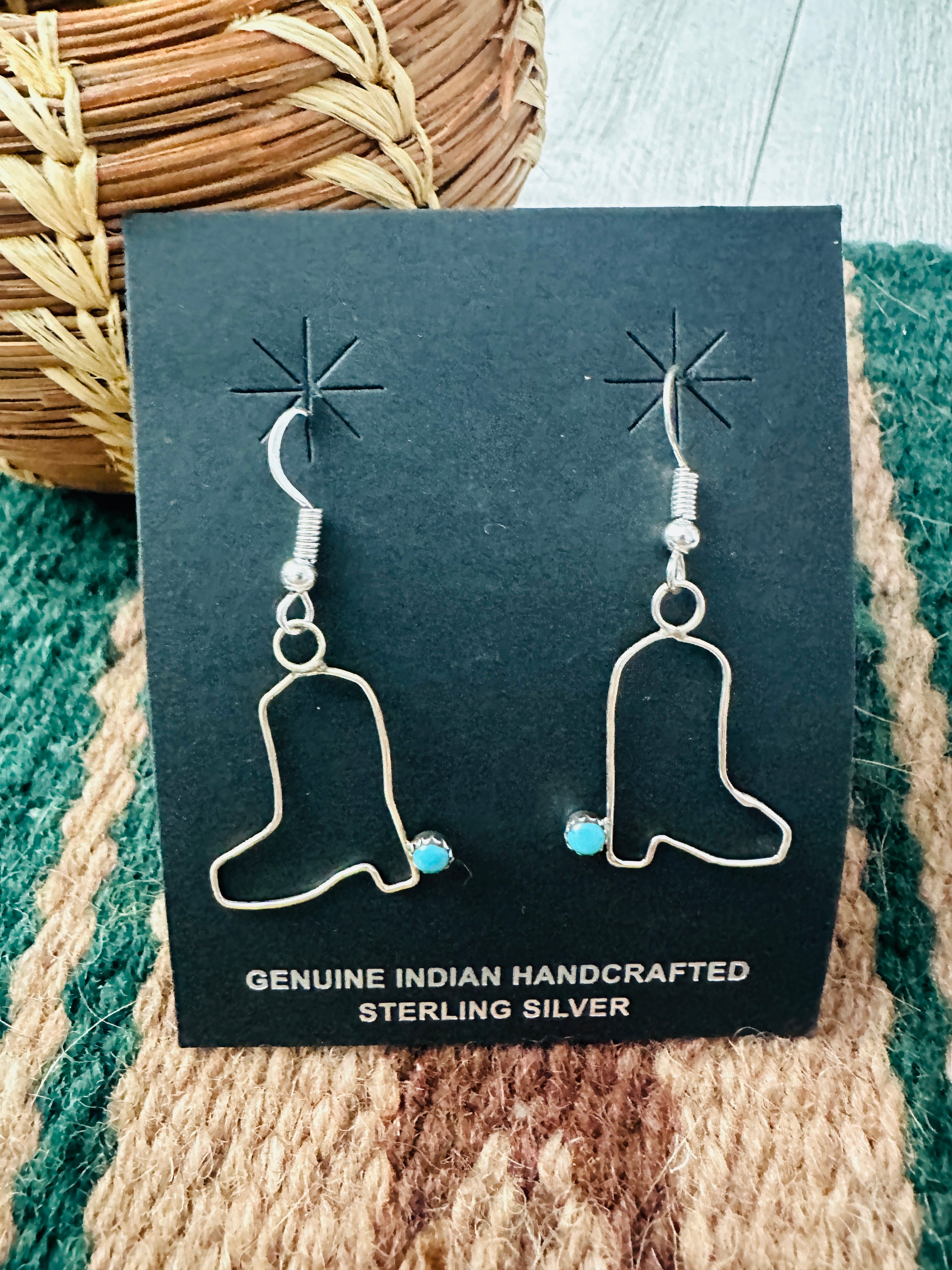 Navajo Turquoise & Sterling Silver Cowboy Boot Dangle Earrings