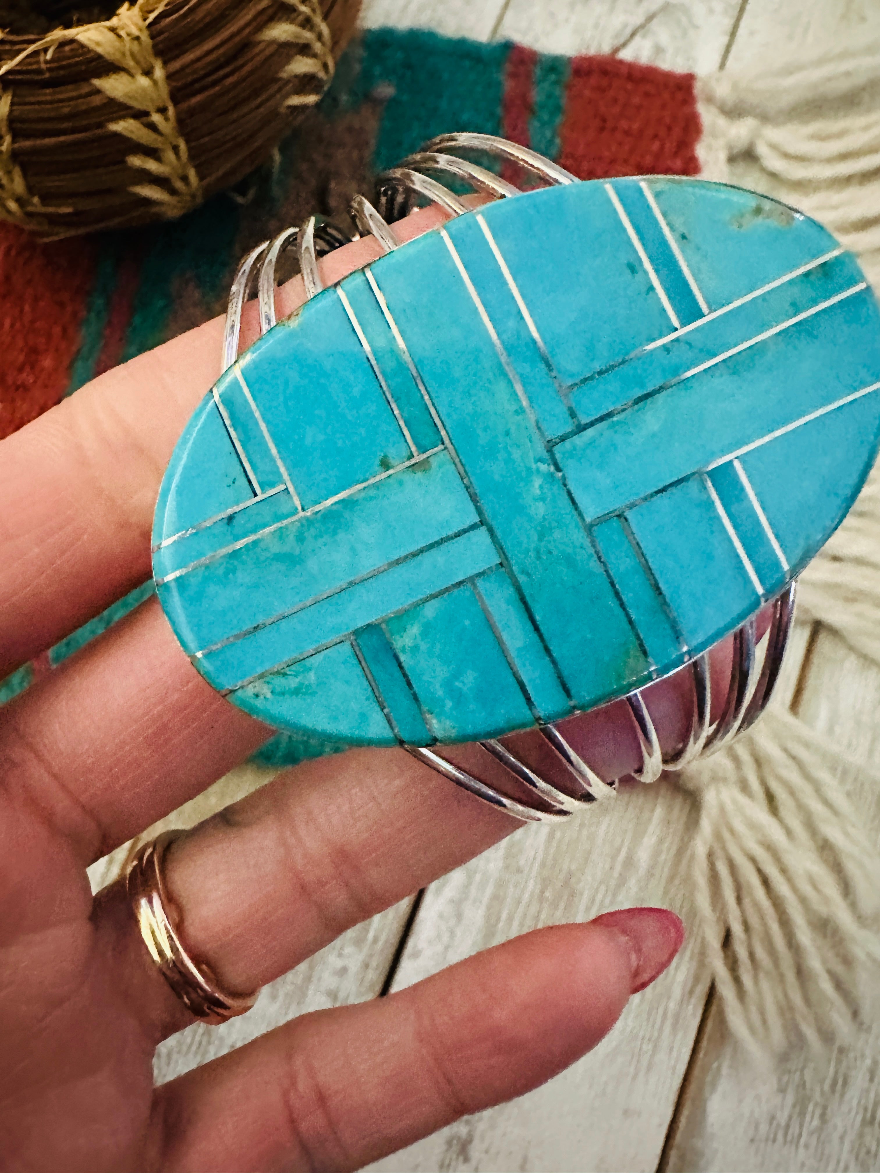 Handcrafted Sterling Silver & Turquoise Inlay Cuff Bracelet