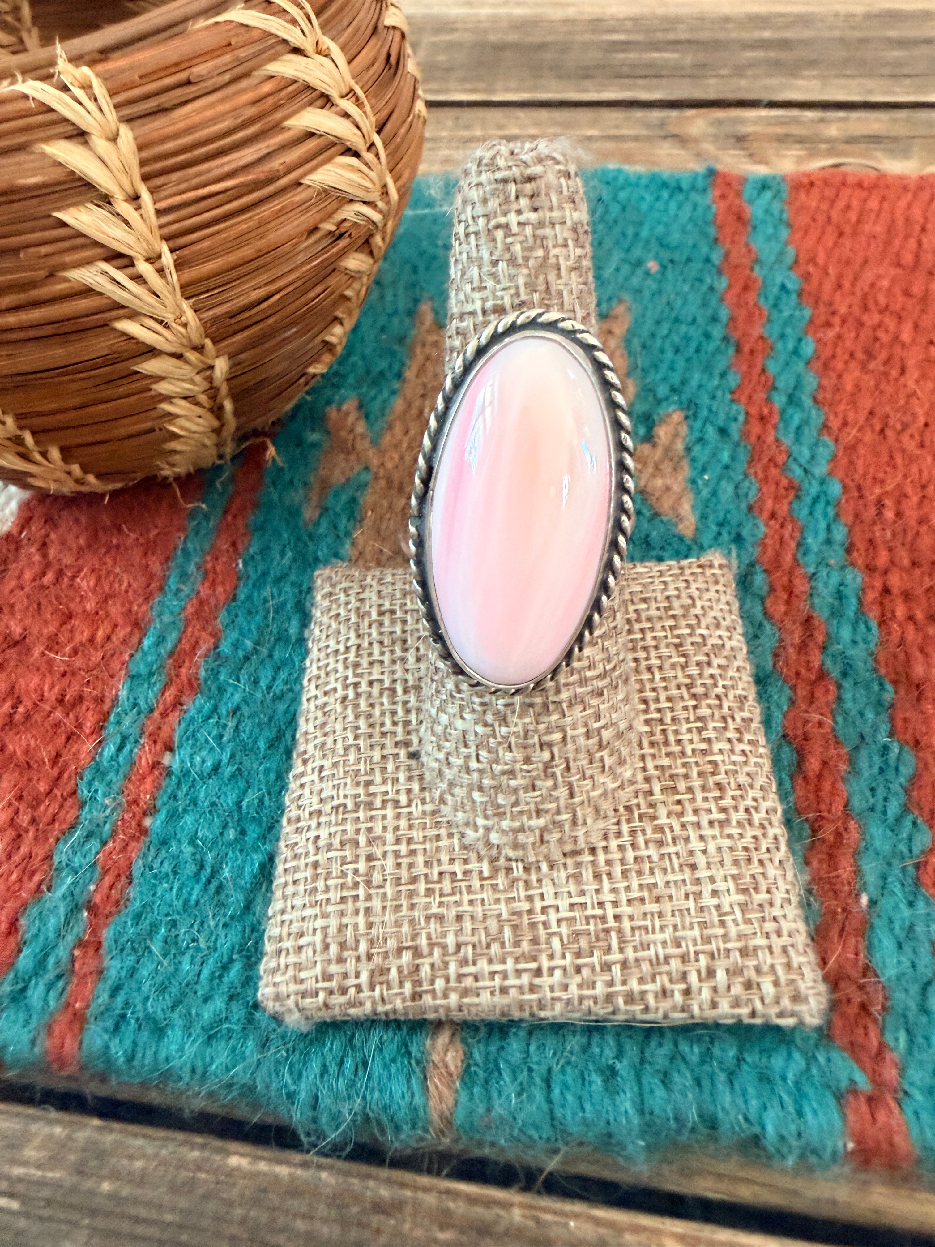 Handmade Sterling Silver & Queen Pink Conch Adjustable Ring
