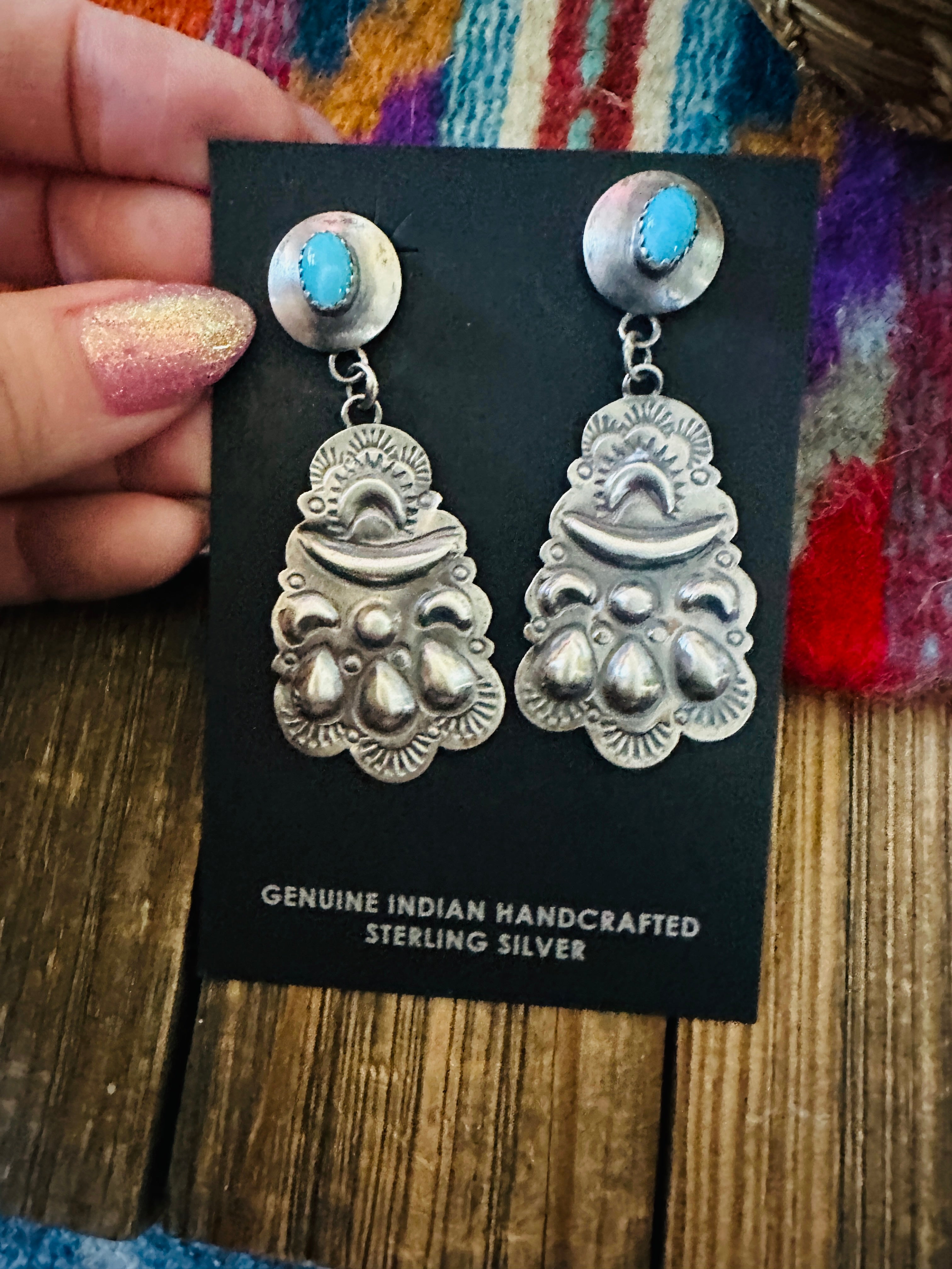 Handcrafted Turquoise & Sterling Silver Concho Dangle Earrings