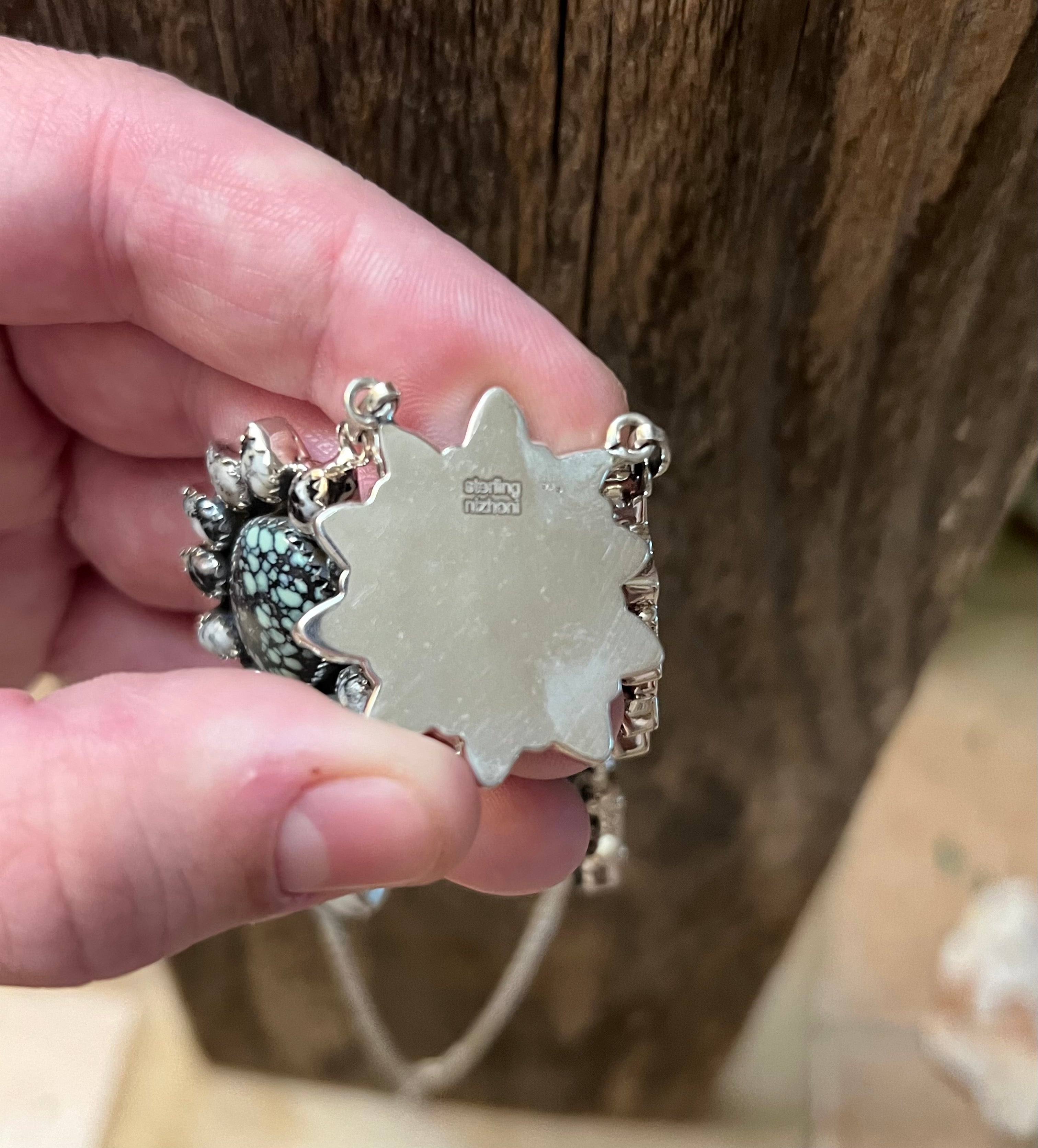 Handmade Newlander Turquoise & White Buffalo Sterling Silver Drop Necklace