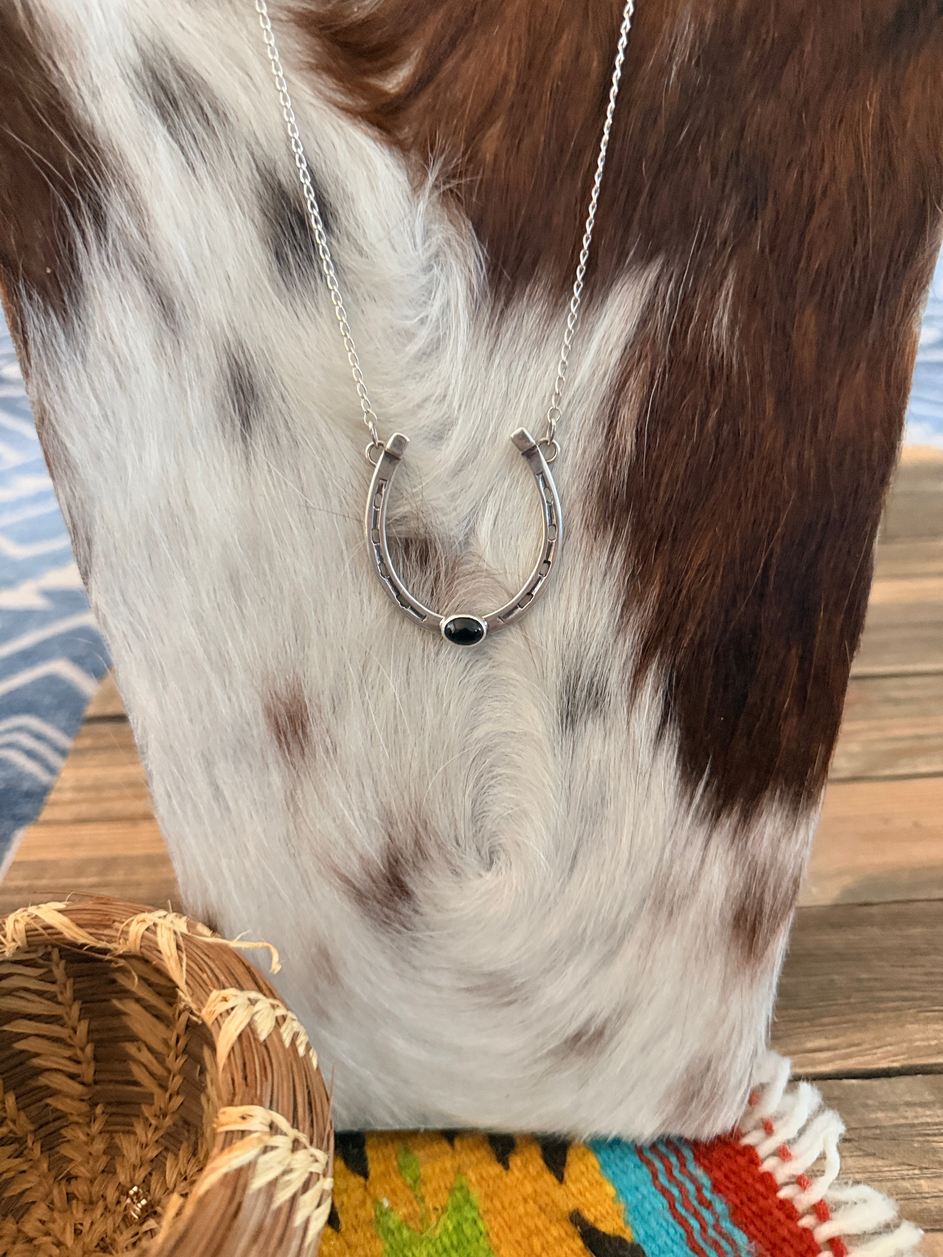 Handcrafted Onyx & Sterling Silver Horseshoe Necklace