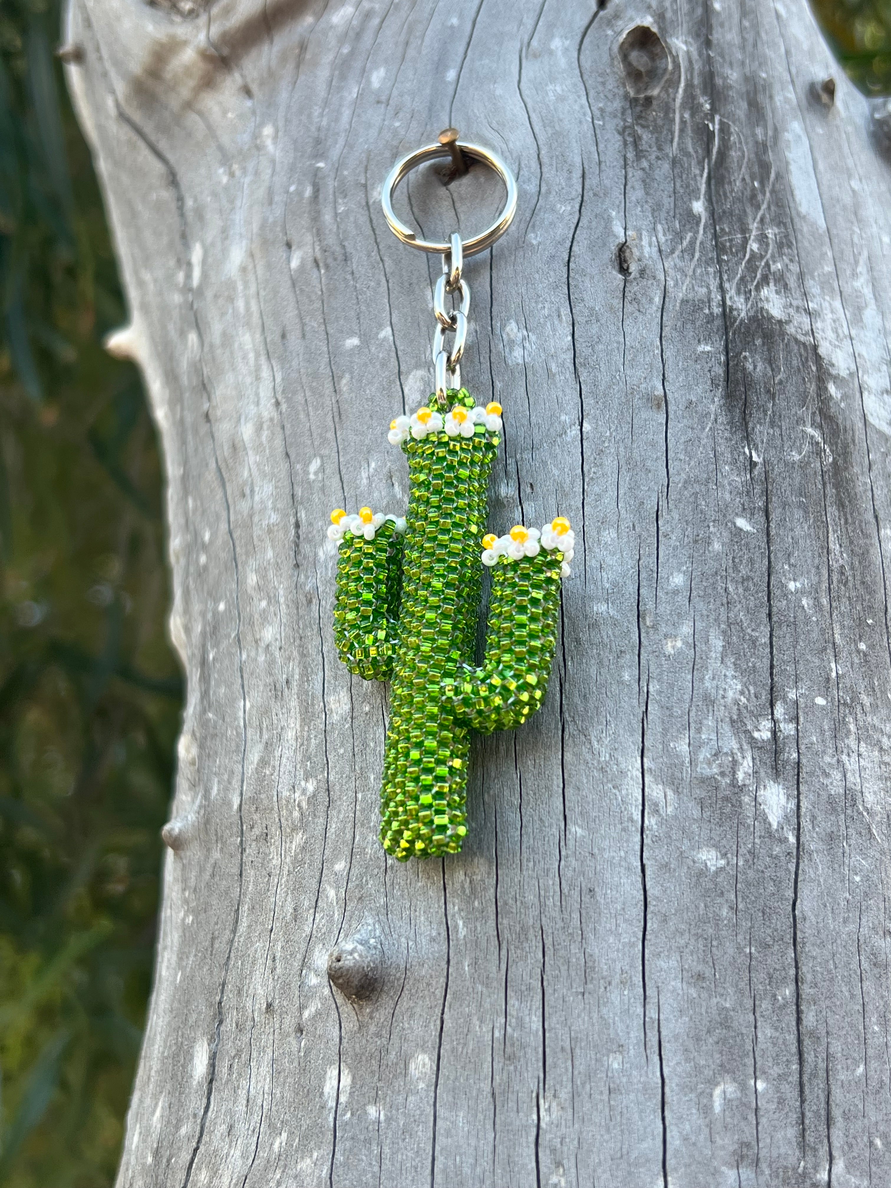 🌵Handmade Beaded Light Green Saguaro Cactus Keychain🌵