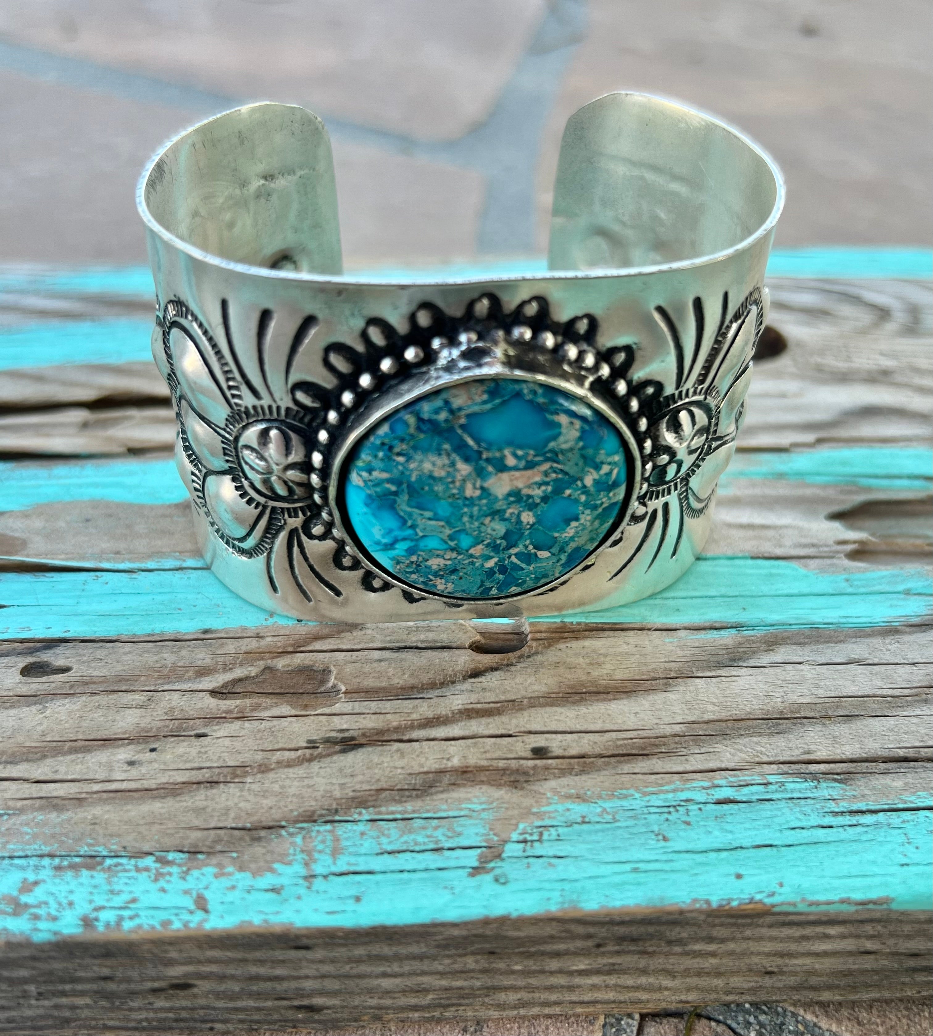 Silver-Plated Brass Blue Accent Cuff Bracelet