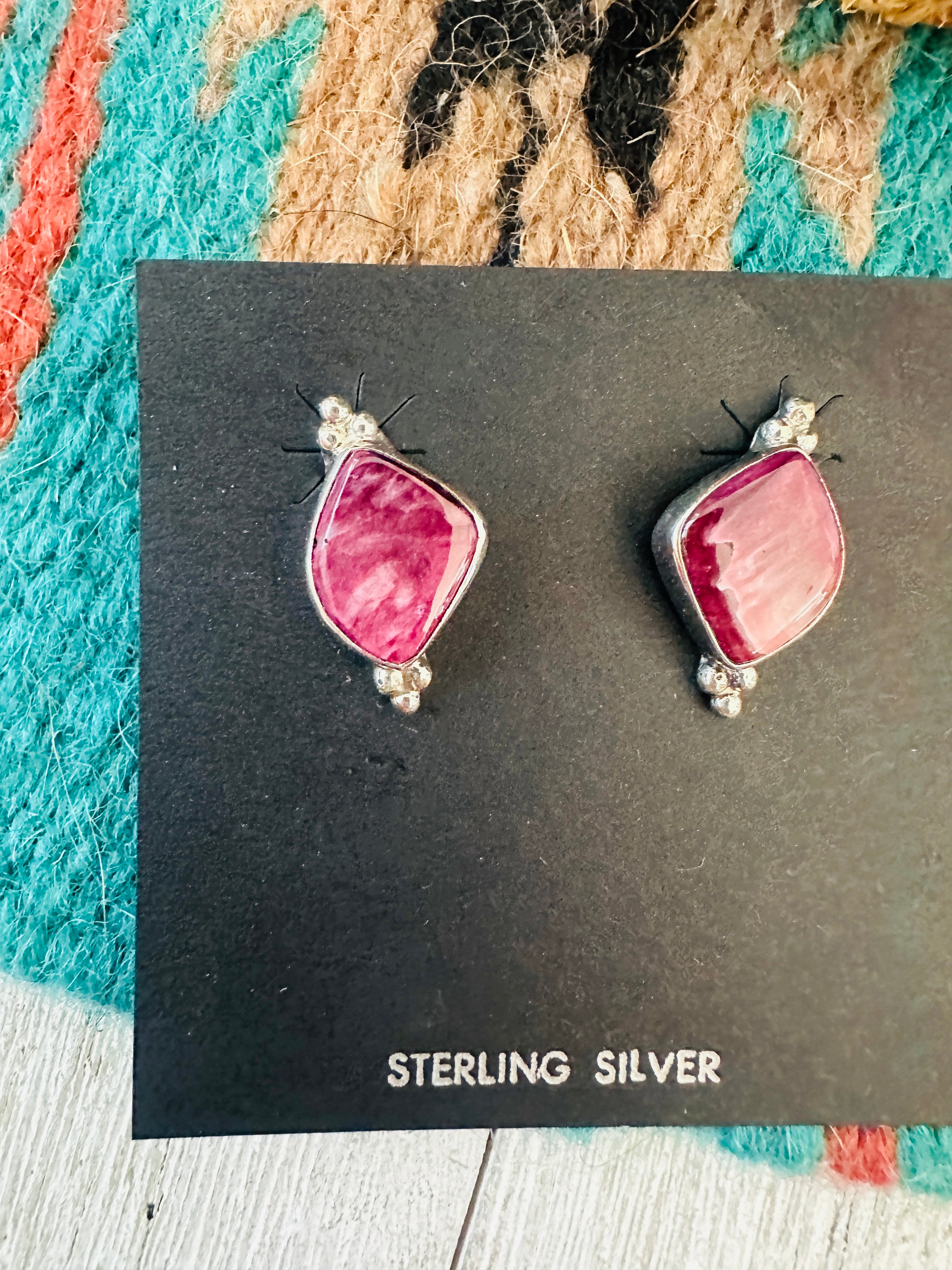 Handcrafted Sterling Silver & Purple Spiny Stud Earrings