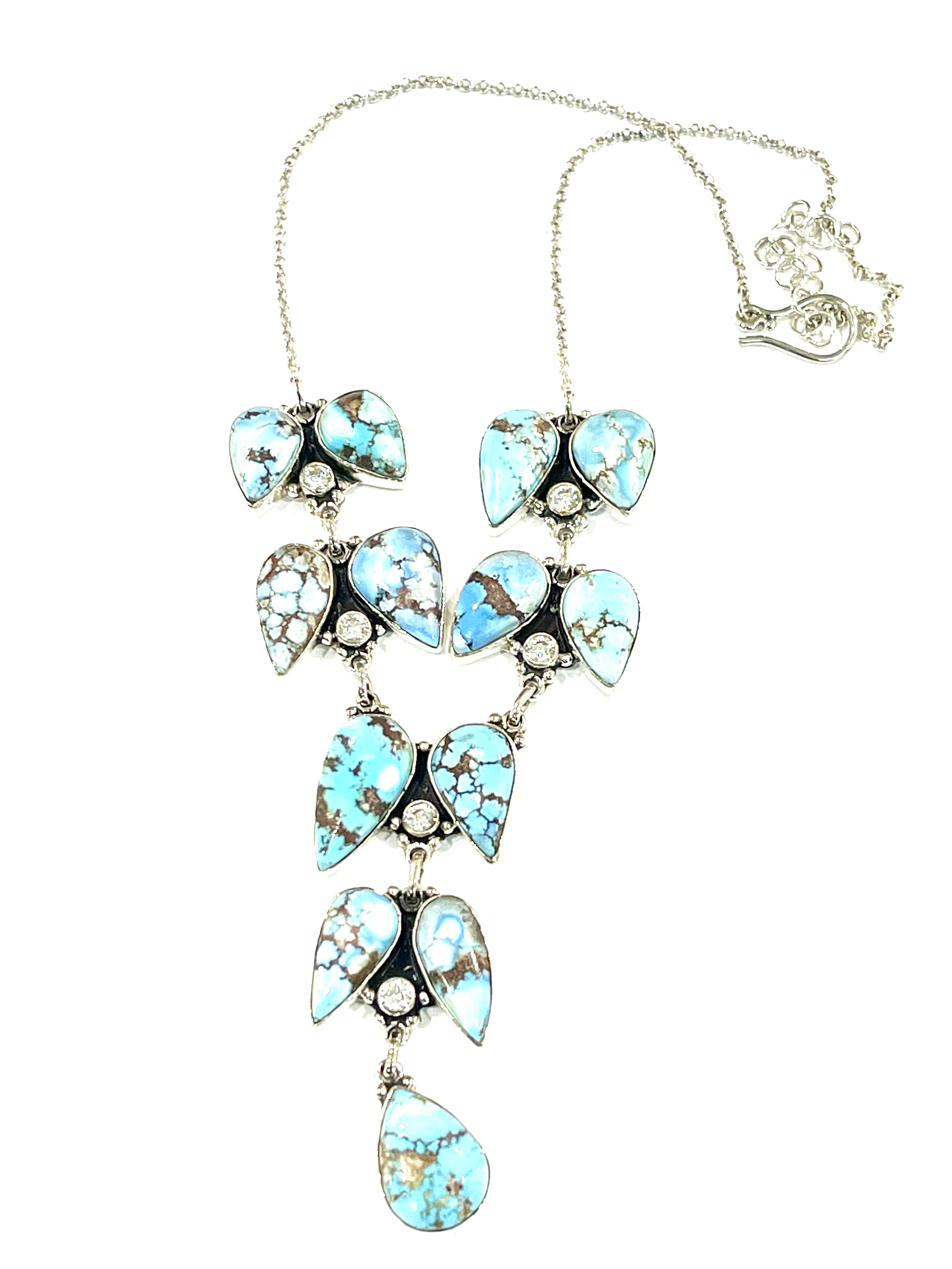 Handmade Sterling Silver, Golden Hills & CZ Cluster Necklace