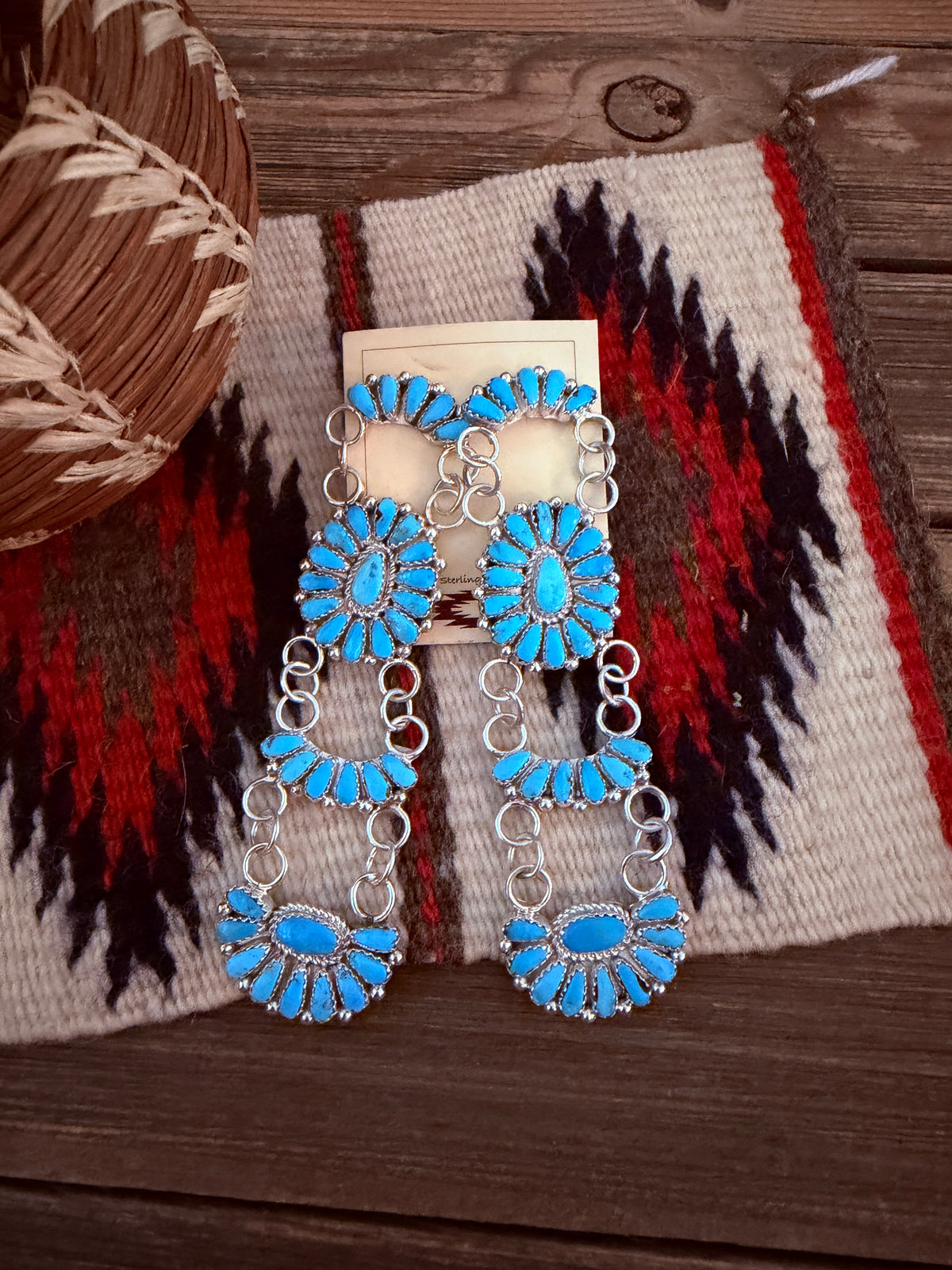 Handcrafted Sleeping Beauty Turquoise & Sterling Silver Cluster Dangle Earrings by Juliana Williams
