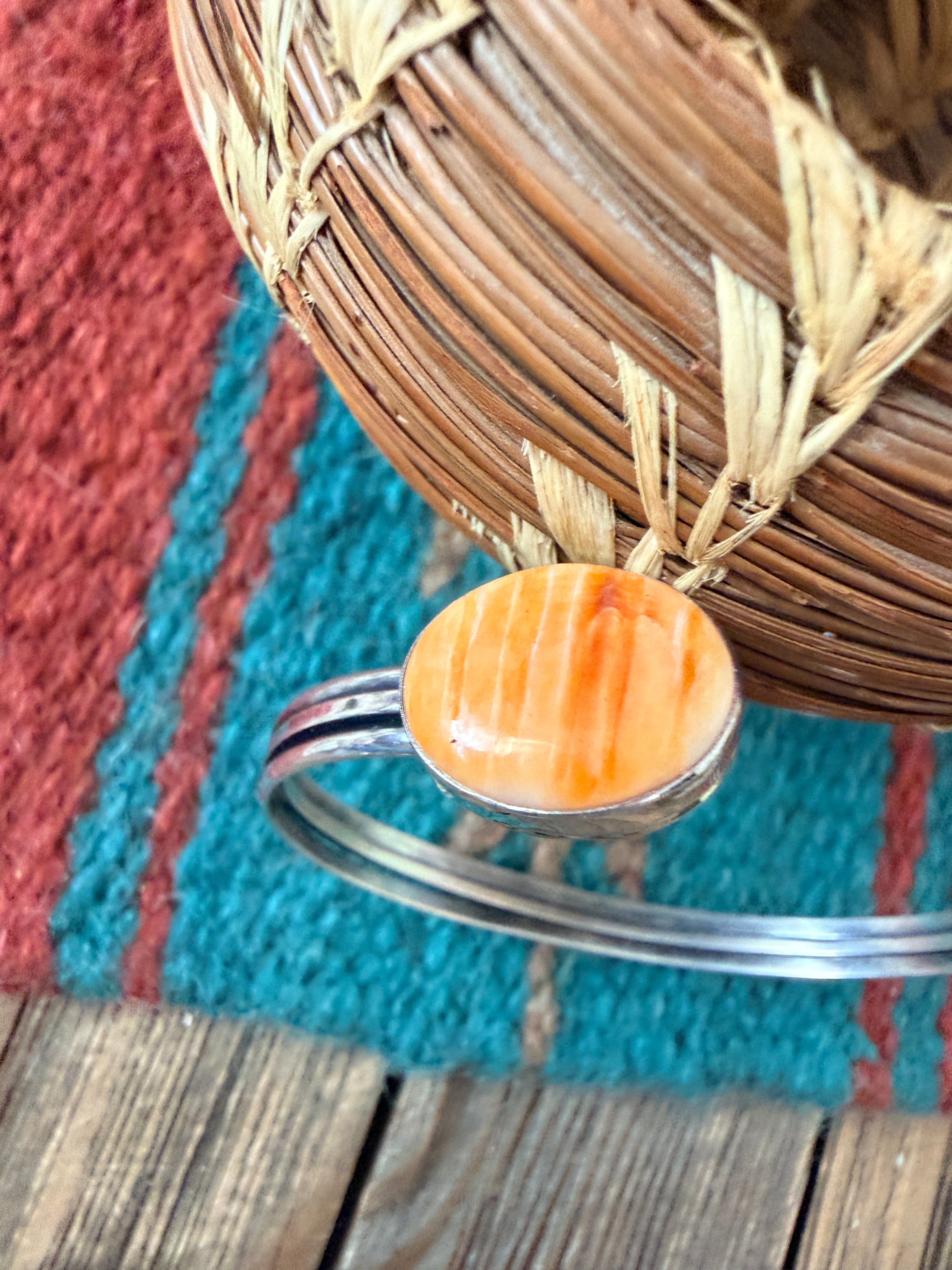 Handcrafted Orange Spiny & Sterling Silver Floating Cuff Bracelet