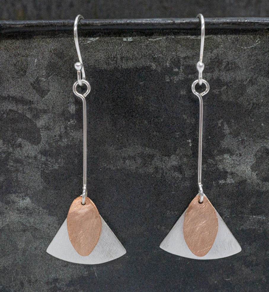 SCOURED COPPER & SILVER SHAPES DROP EARRING