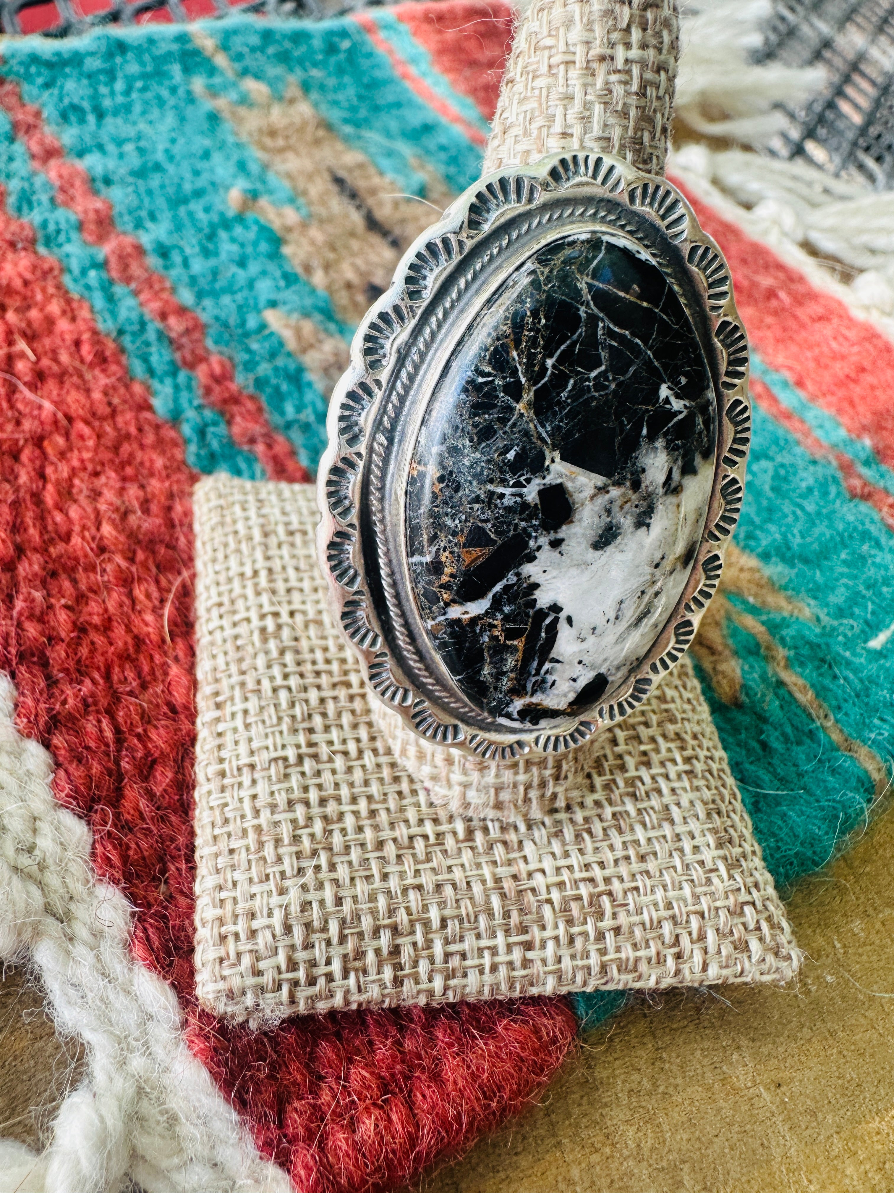 Handcrafted Sterling Silver and White Buffalo Adjustable Ring by Thomas Francisco