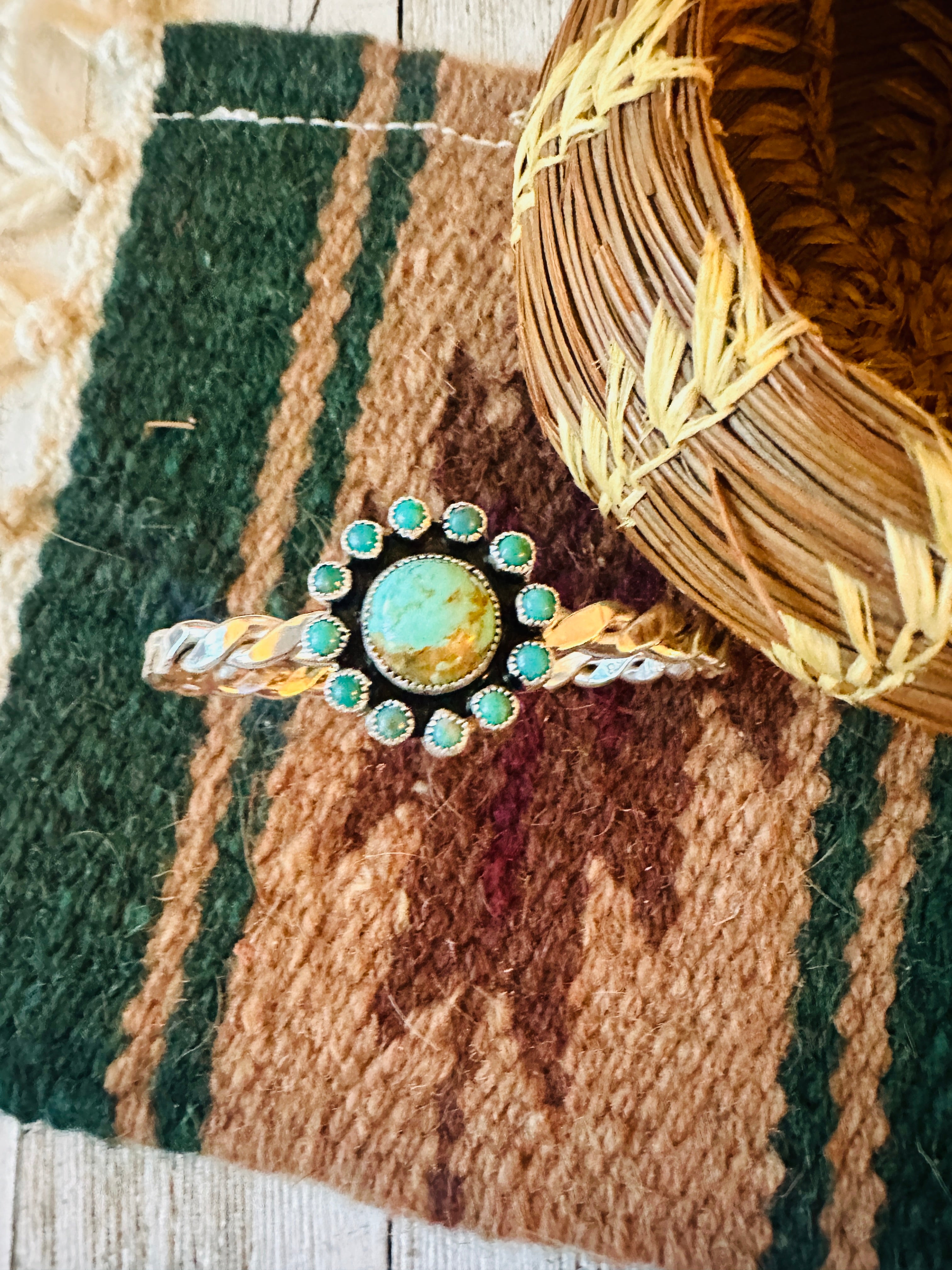 Navajo Turquoise & Sterling Silver Cluster Cuff Bracelet