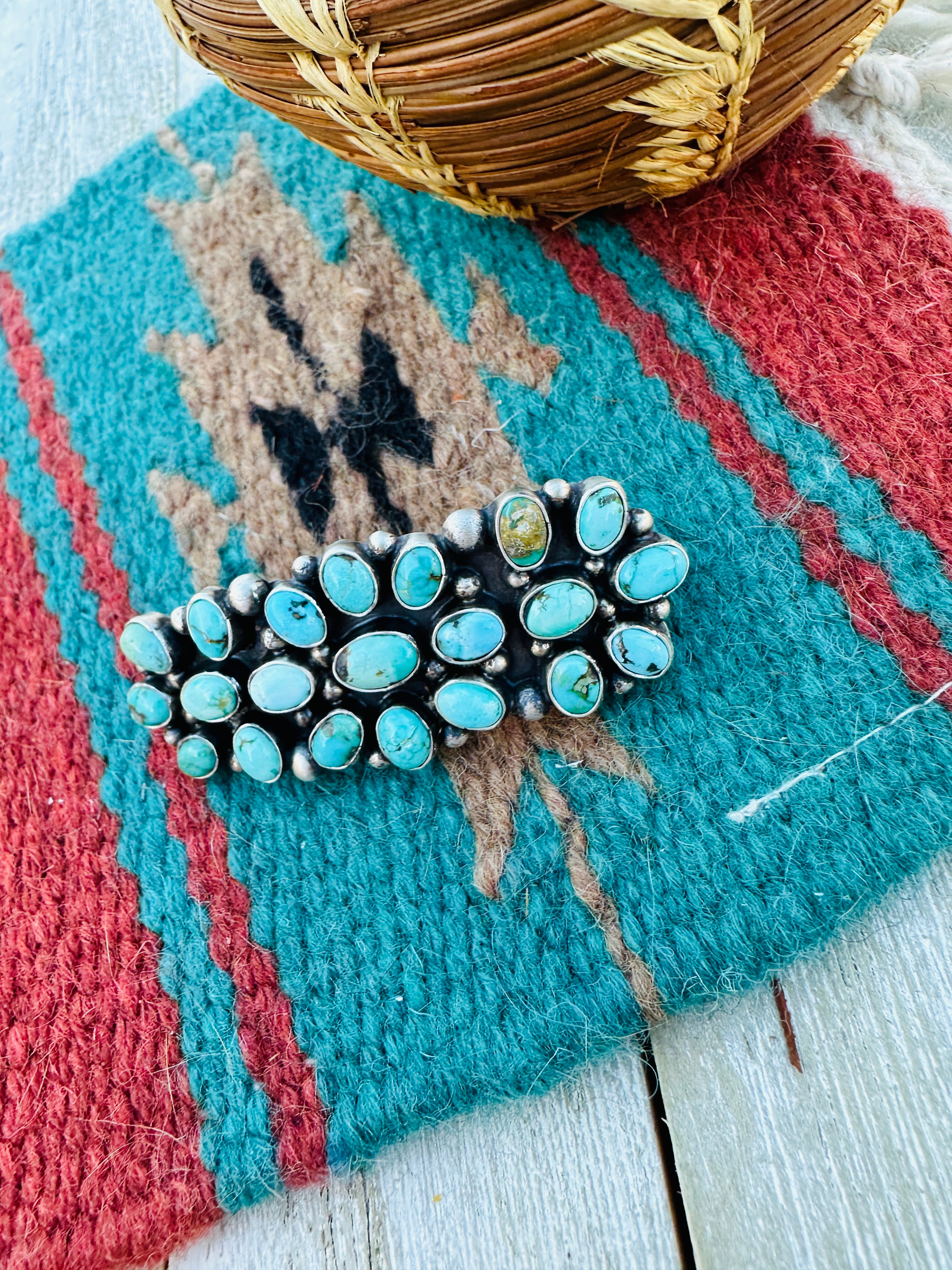 Handcrafted Turquoise & Sterling Silver Cluster Hair Barrette