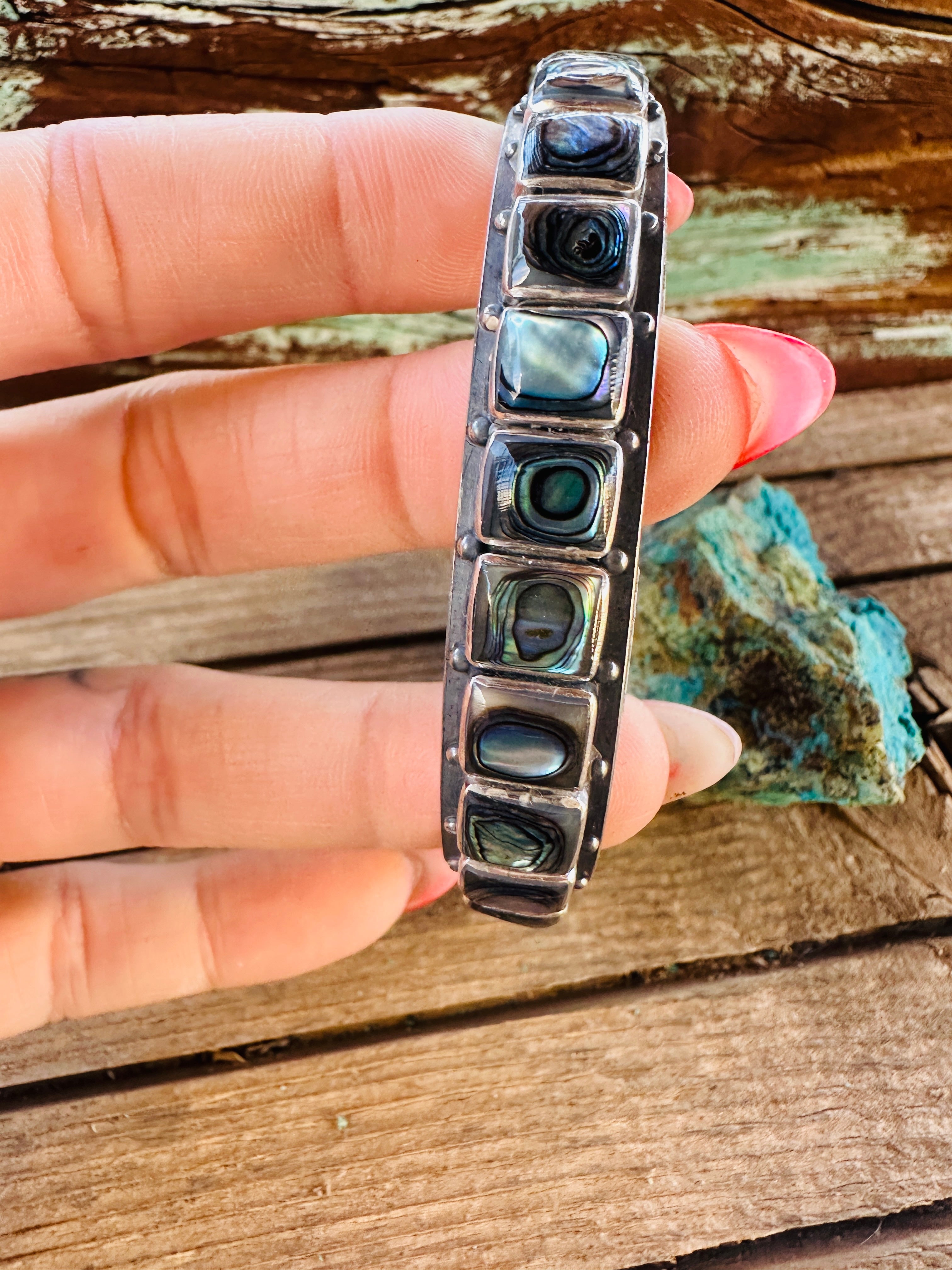 Handcrafted Sterling Silver and Abalone Cuff Bracelet by Federico Jimenez