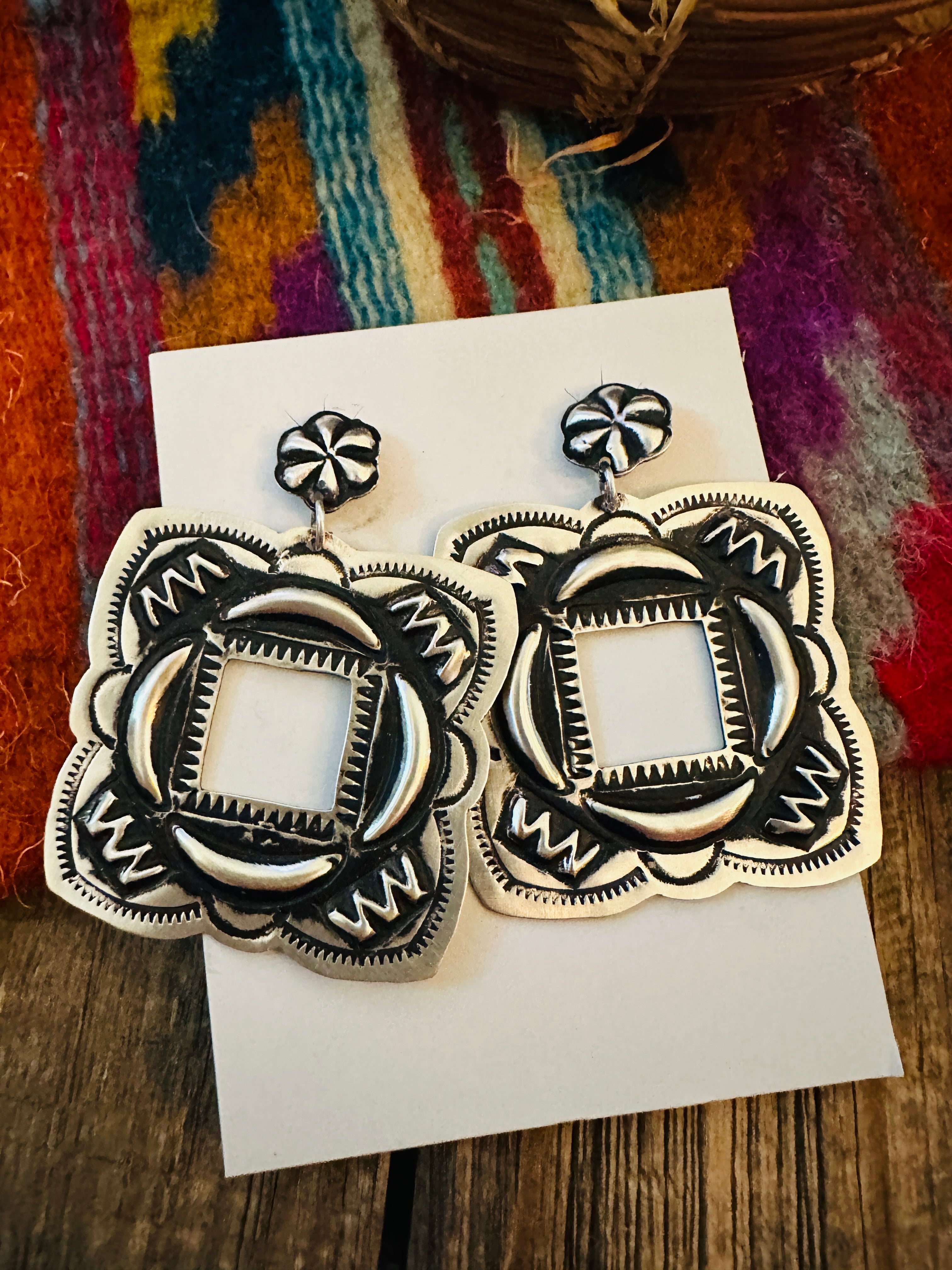 Handcrafted Sterling Silver Concho Dangle Earrings by Leander Tahe