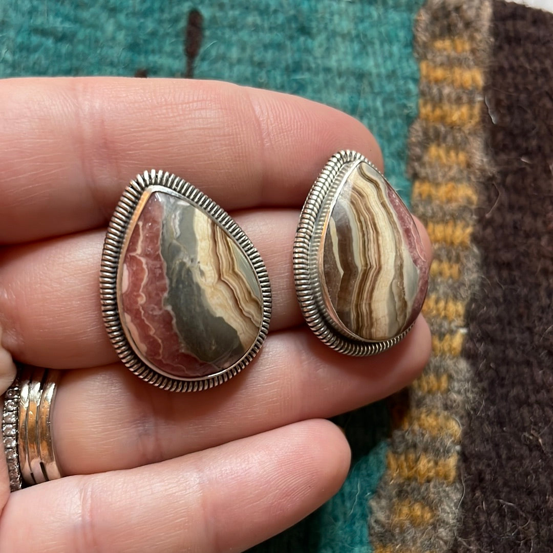 Navajo Sterling Silver & Rhodochrosite Stone Post Earrings