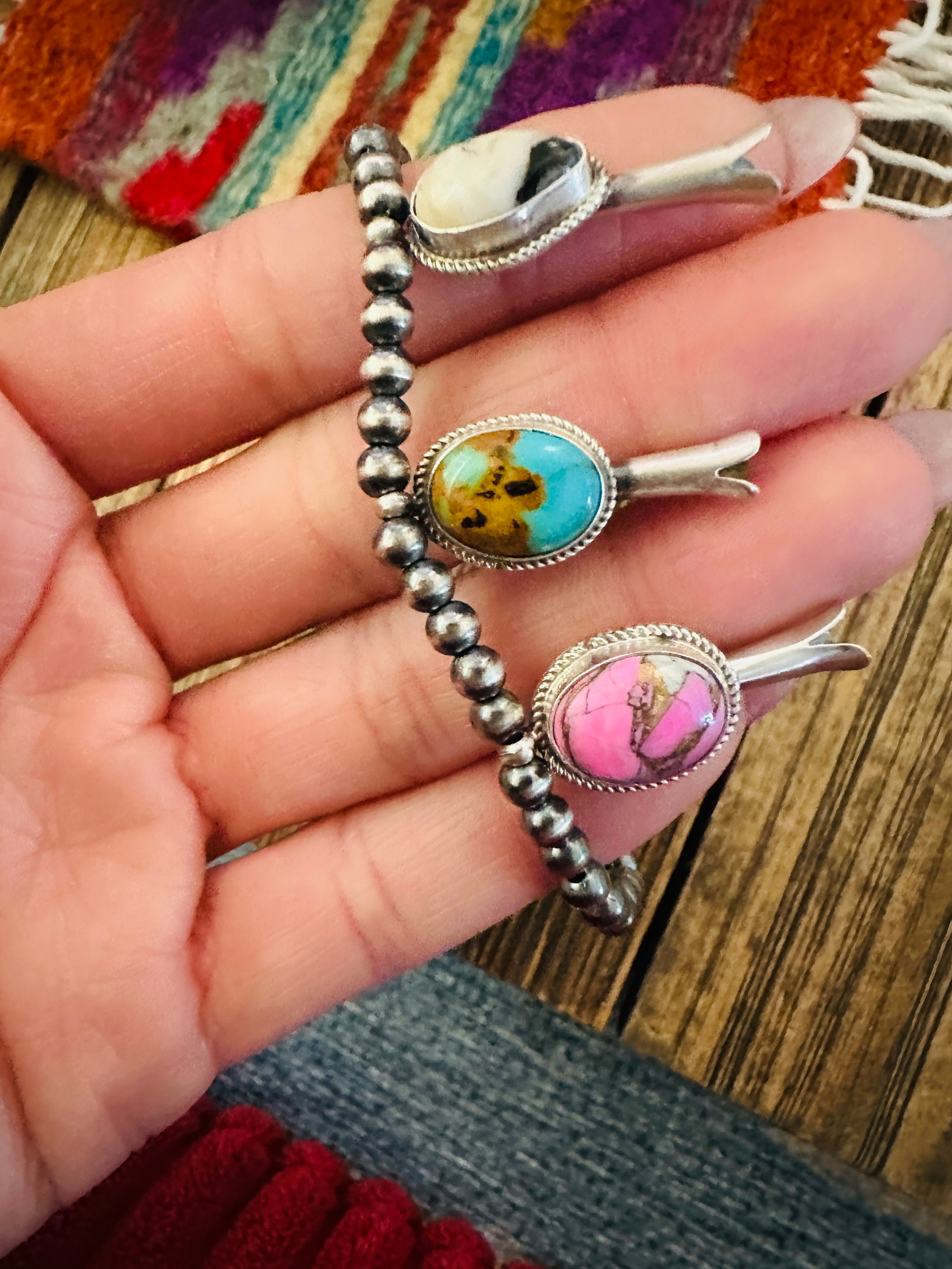 Handcrafted 3mm Sterling Silver Pearl & Multi Stone Blossom Stretch Bracelet