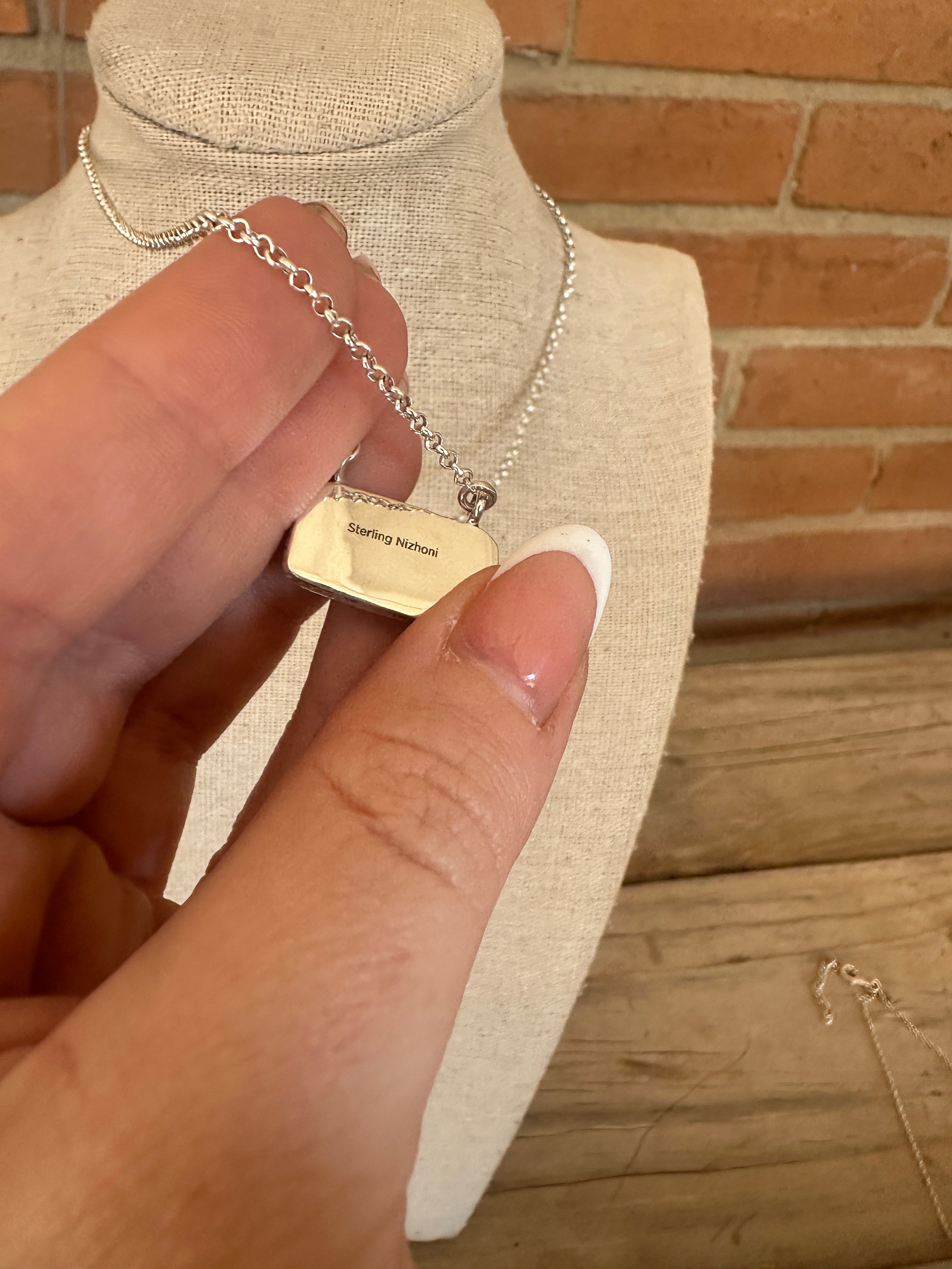 Handmade Sterling Silver & White Buffalo Small Bar Necklace