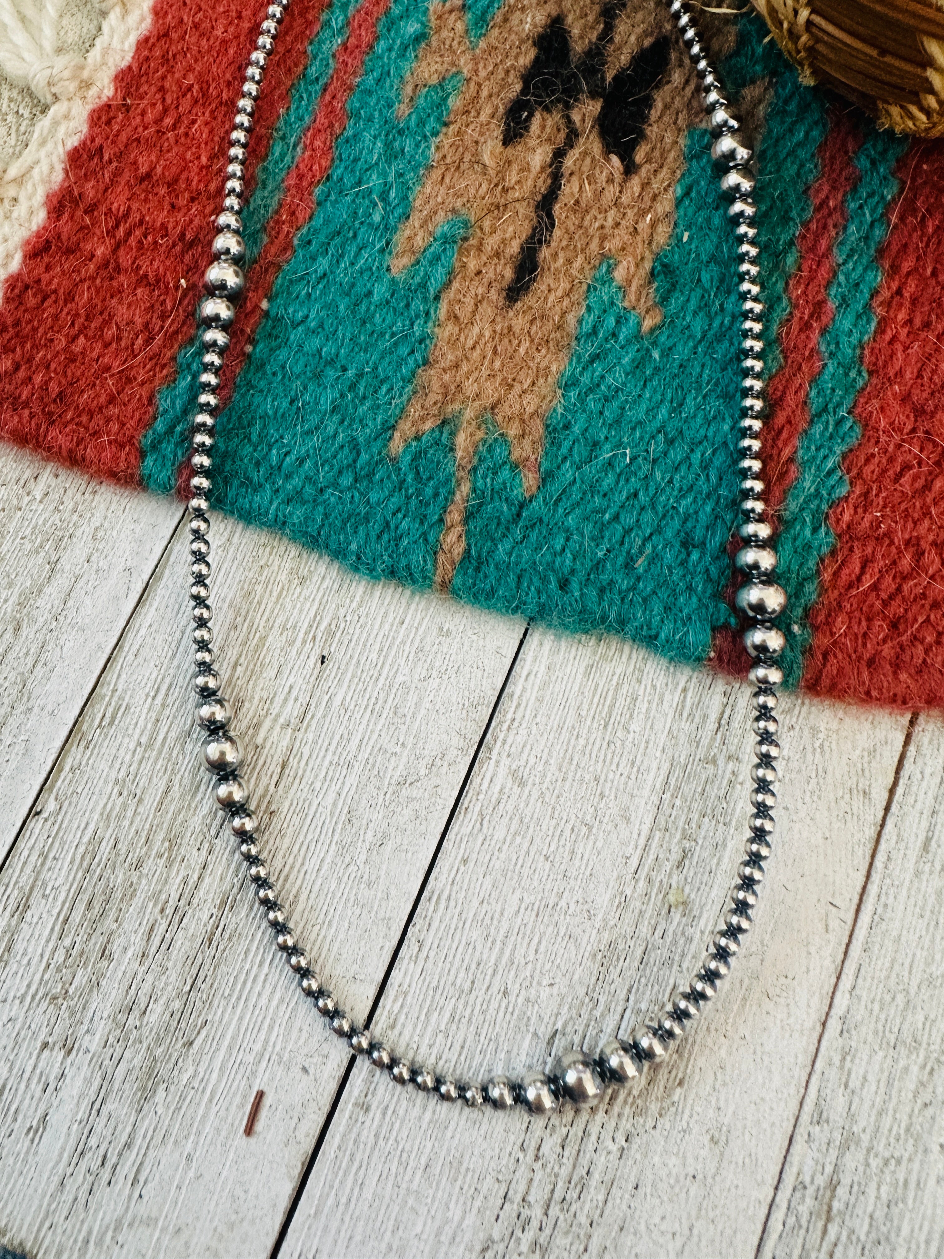 Handcrafted Sterling Silver Pearl Beaded 18” Necklace