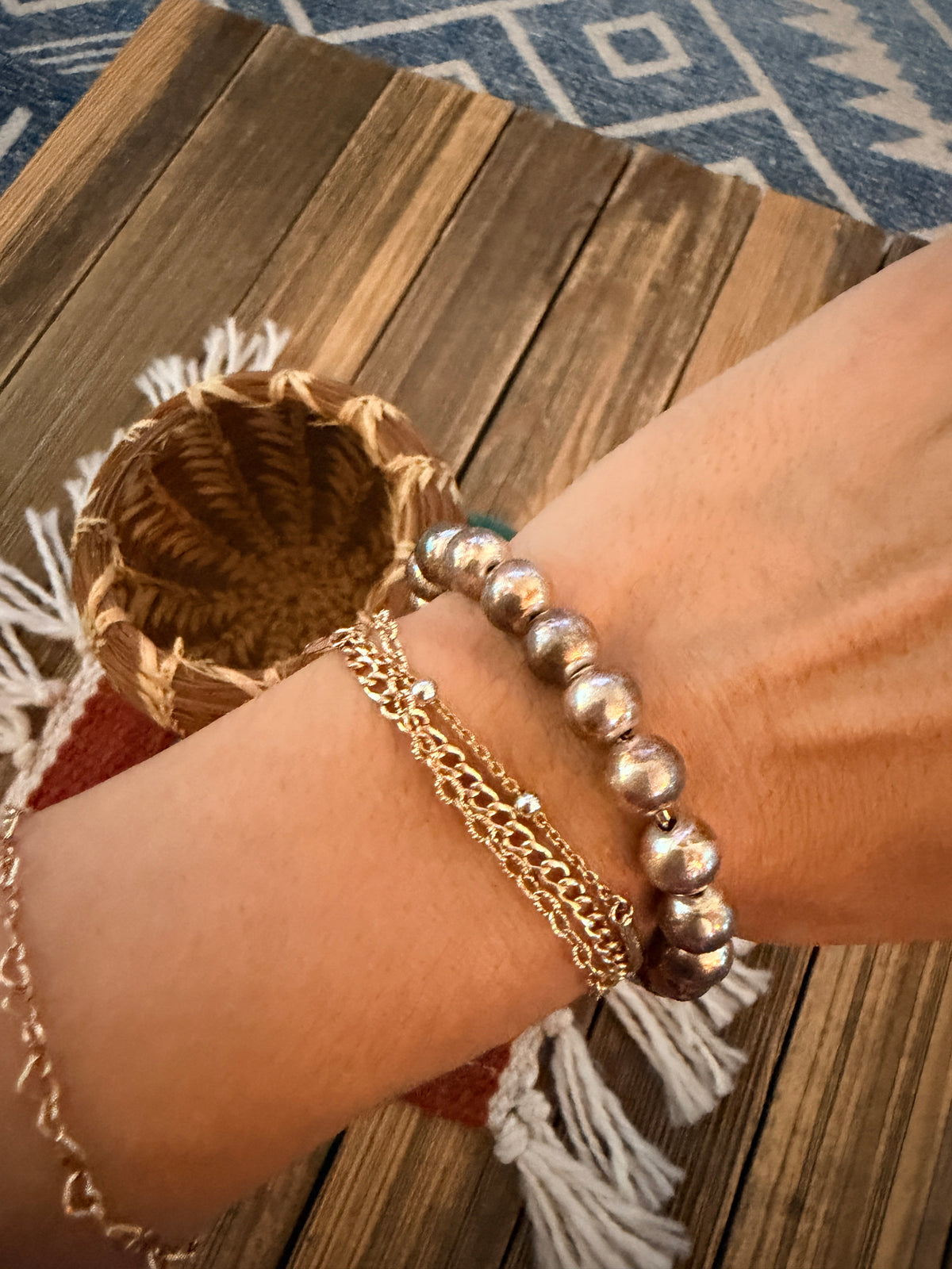 Handcrafted Old Pawn 8mm Sterling Silver Pearl Beaded Bracelet