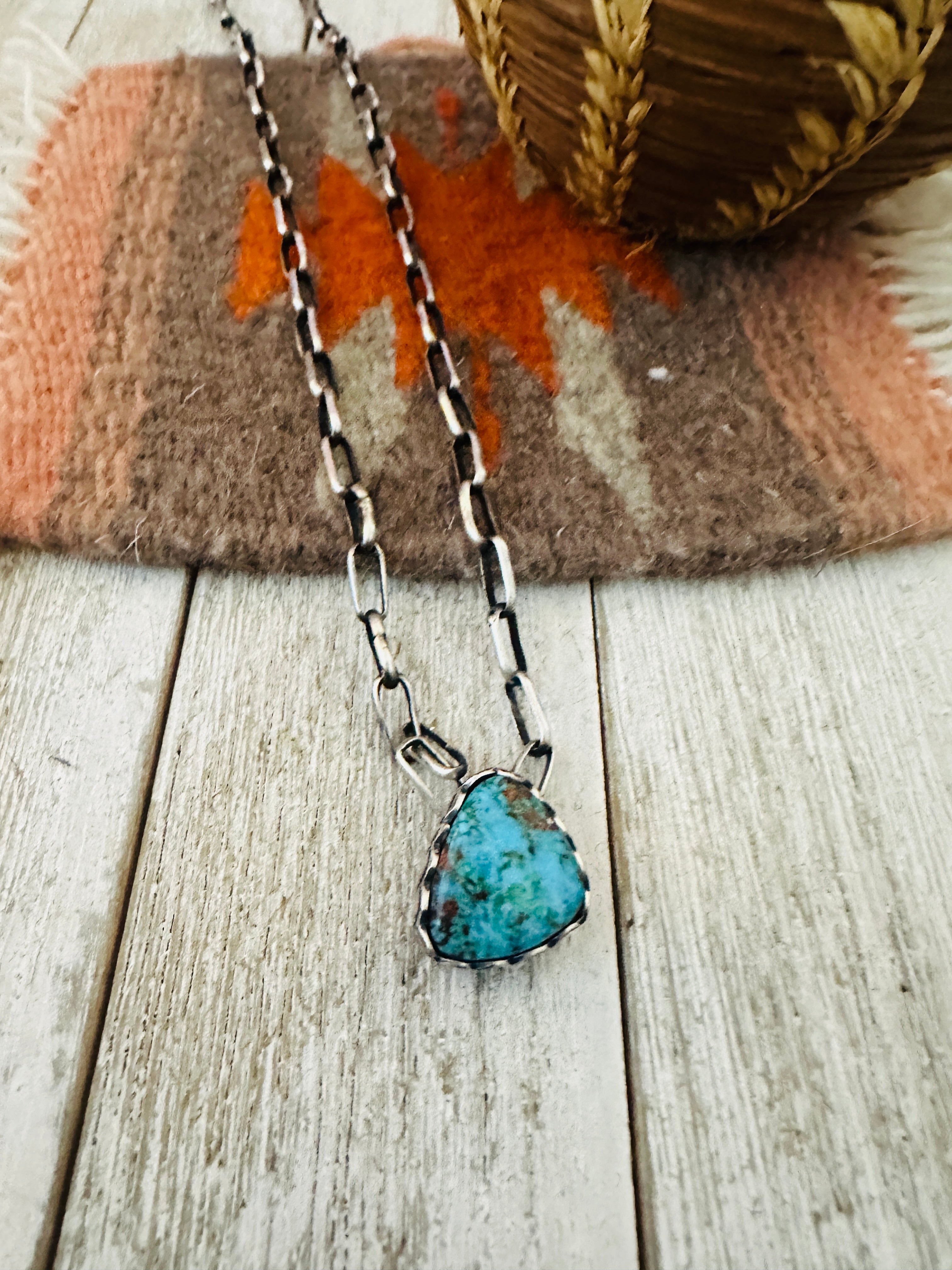 Handcrafted Turquoise & Sterling Silver Chain Necklace