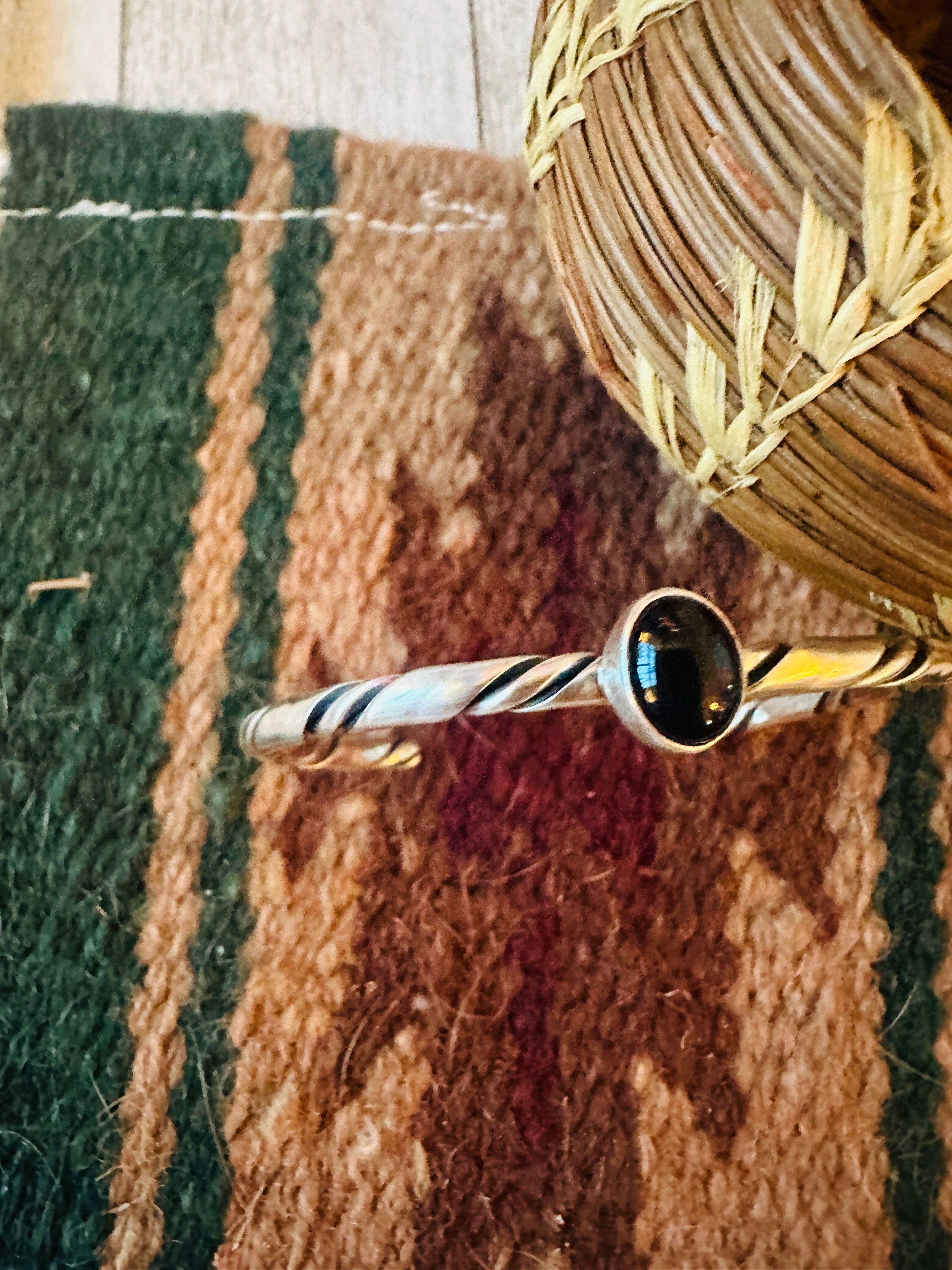 Navajo Sterling Silver & Onyx Cuff Bracelet