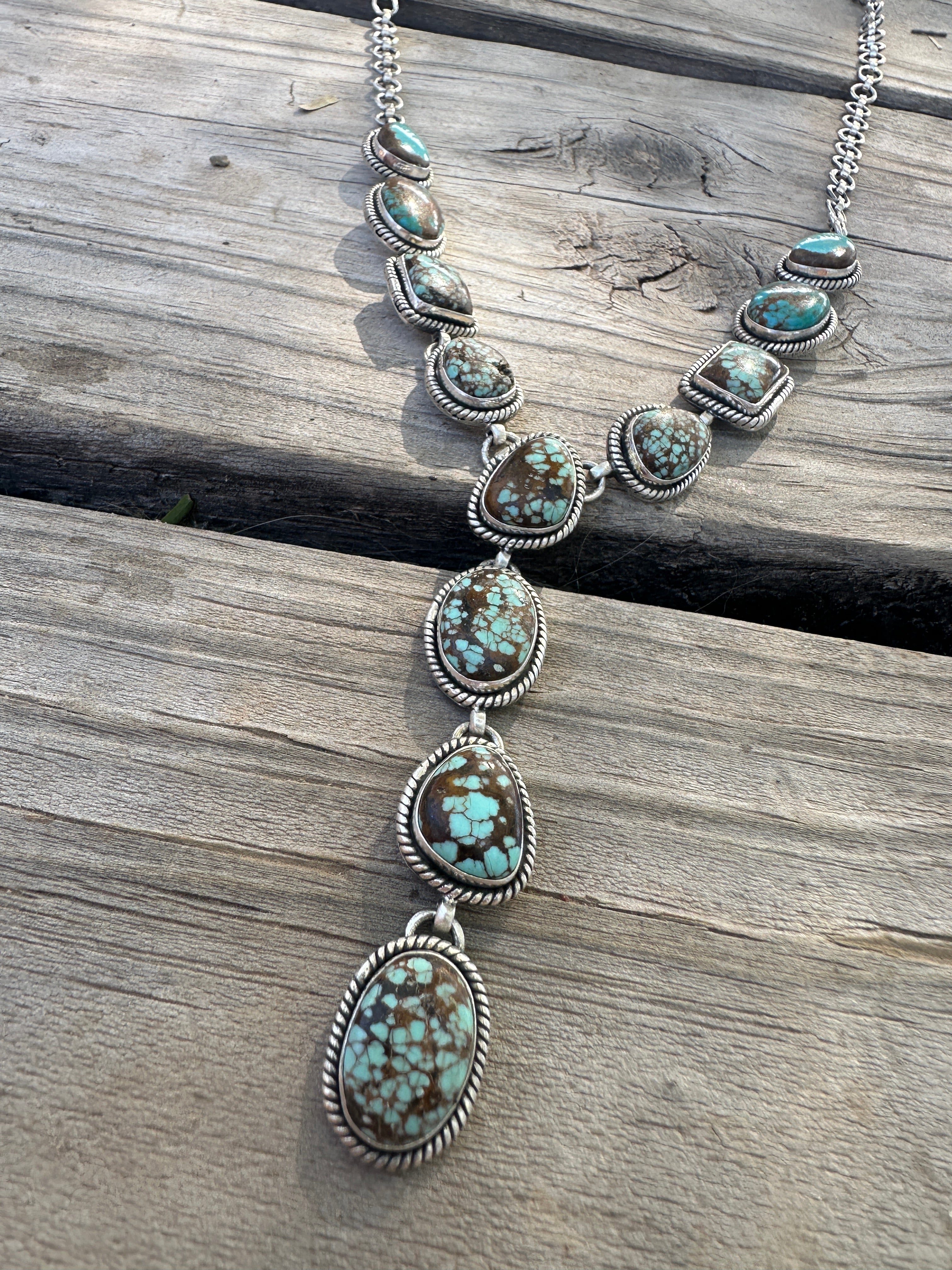 Handmade Number 8 Turquoise & Sterling Silver Lariat Necklace