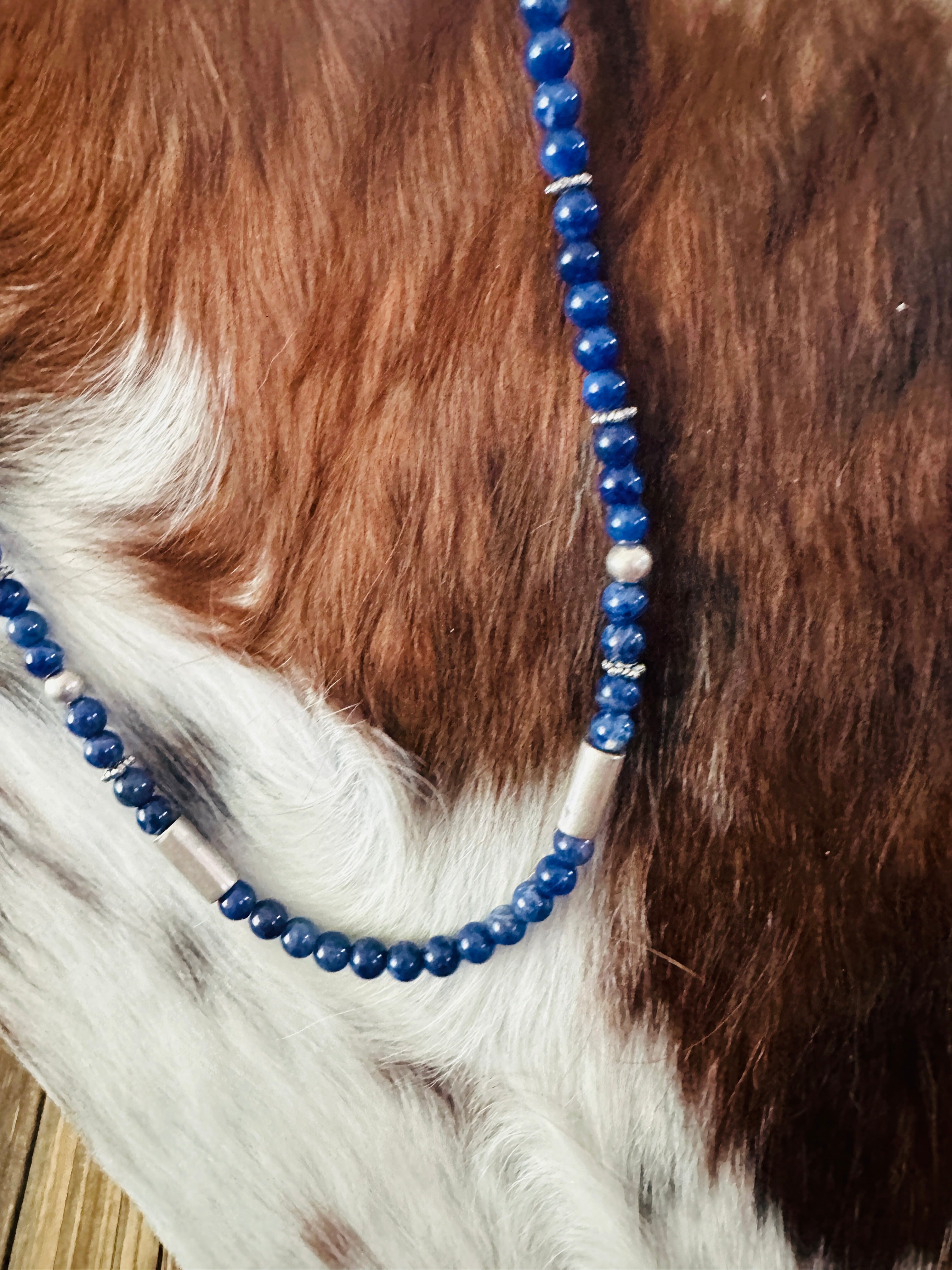 Handcrafted Lapis & Sterling Silver Beaded 18” Necklace by T & R Singer