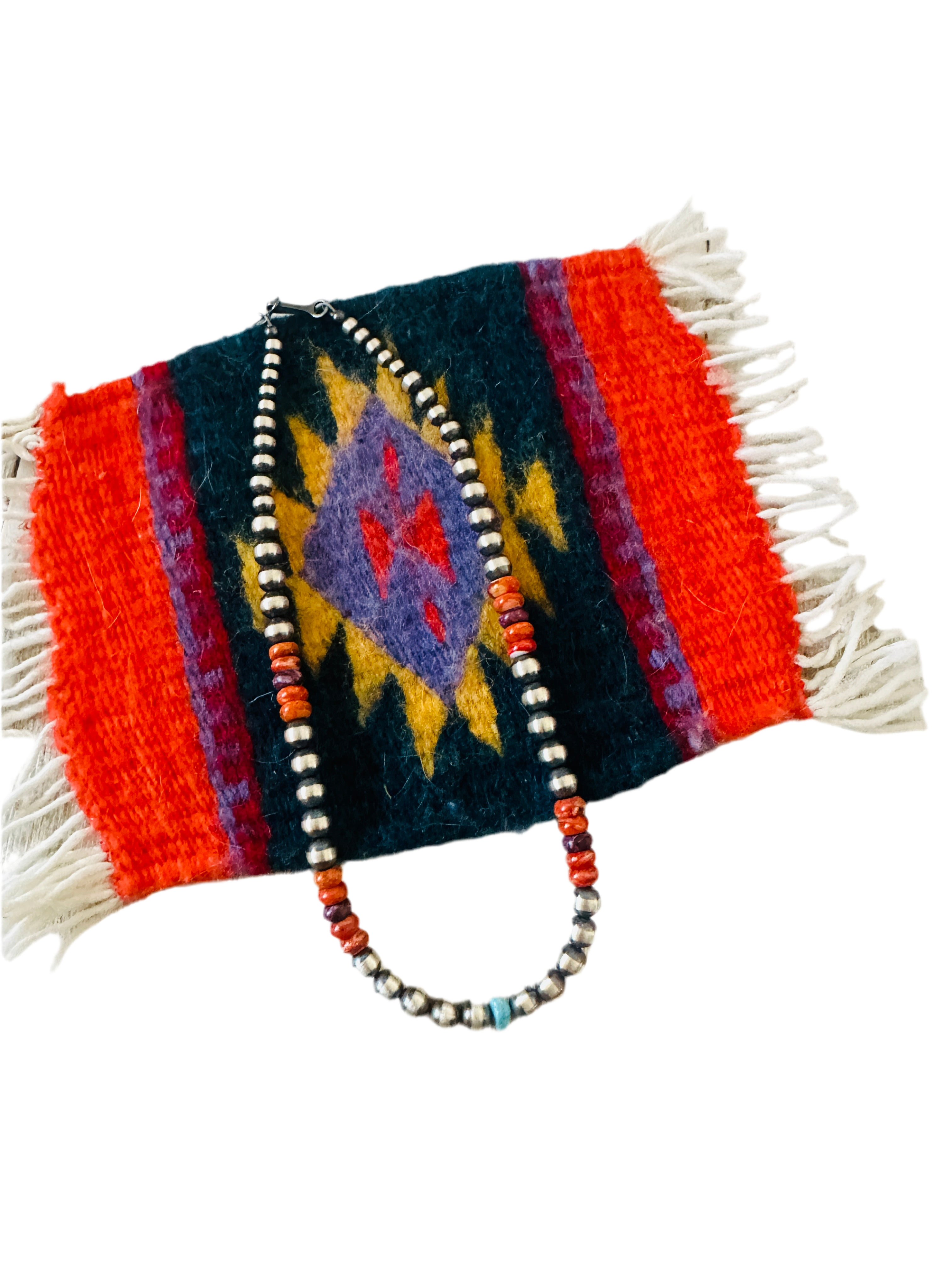 Handcrafted Sterling Silver, Spiny & Turquoise Beaded 14” Necklace