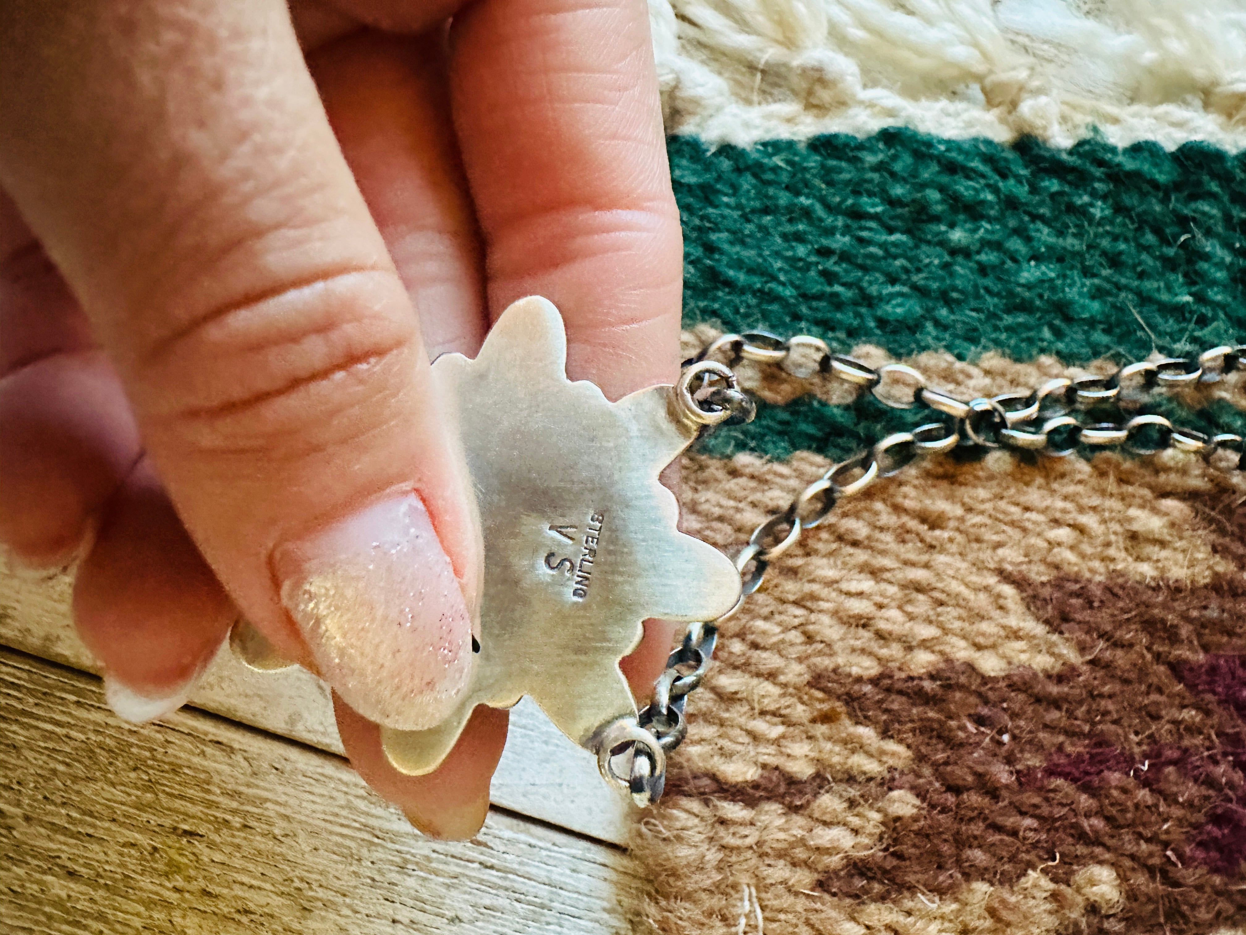 Navajo Sterling Silver, Queen Pink Conch Shell & Turquoise Necklace