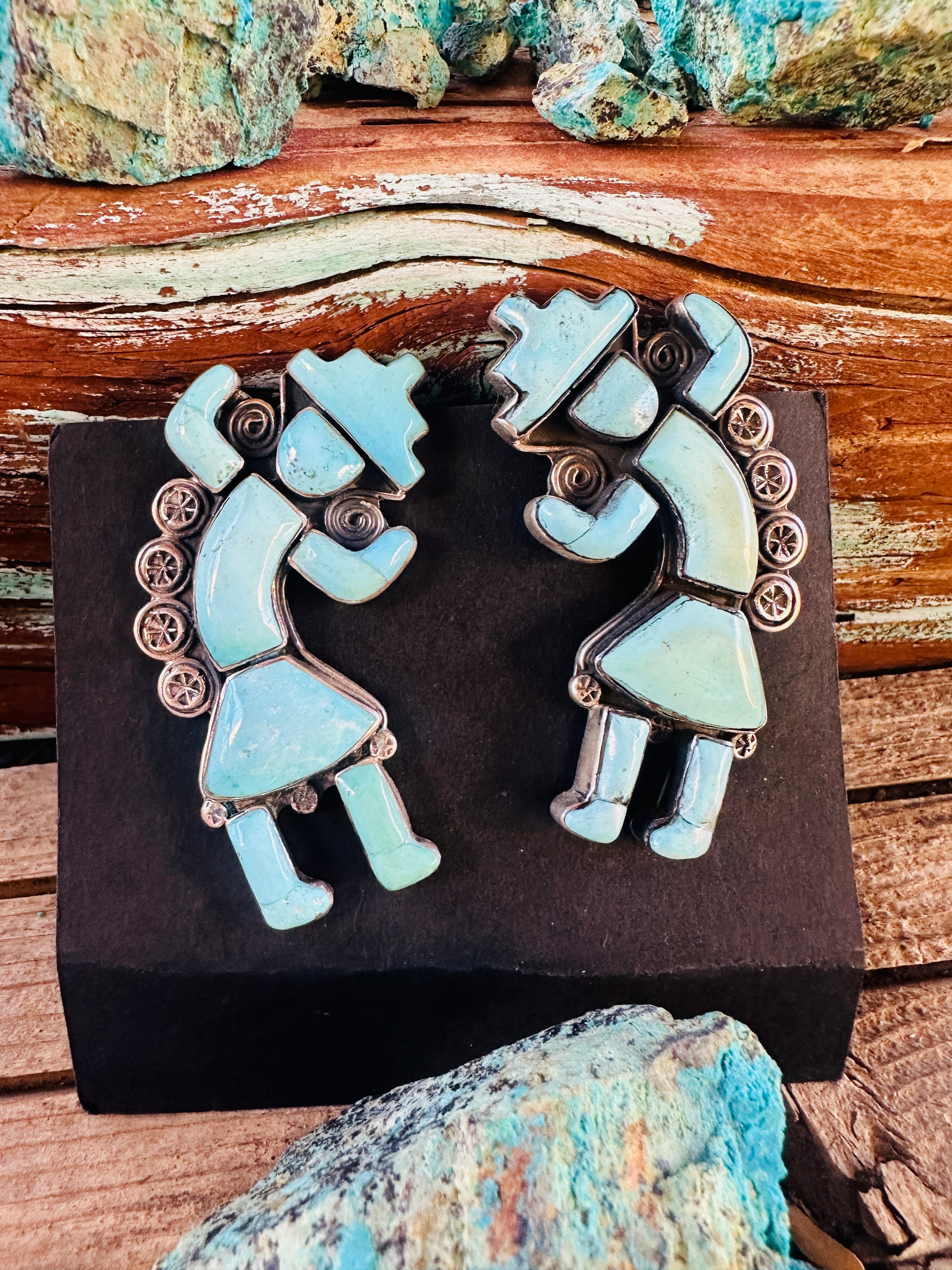 Handcrafted Turquoise & Sterling Silver Kokopelli Clip On Earrings by Federico Jimenez