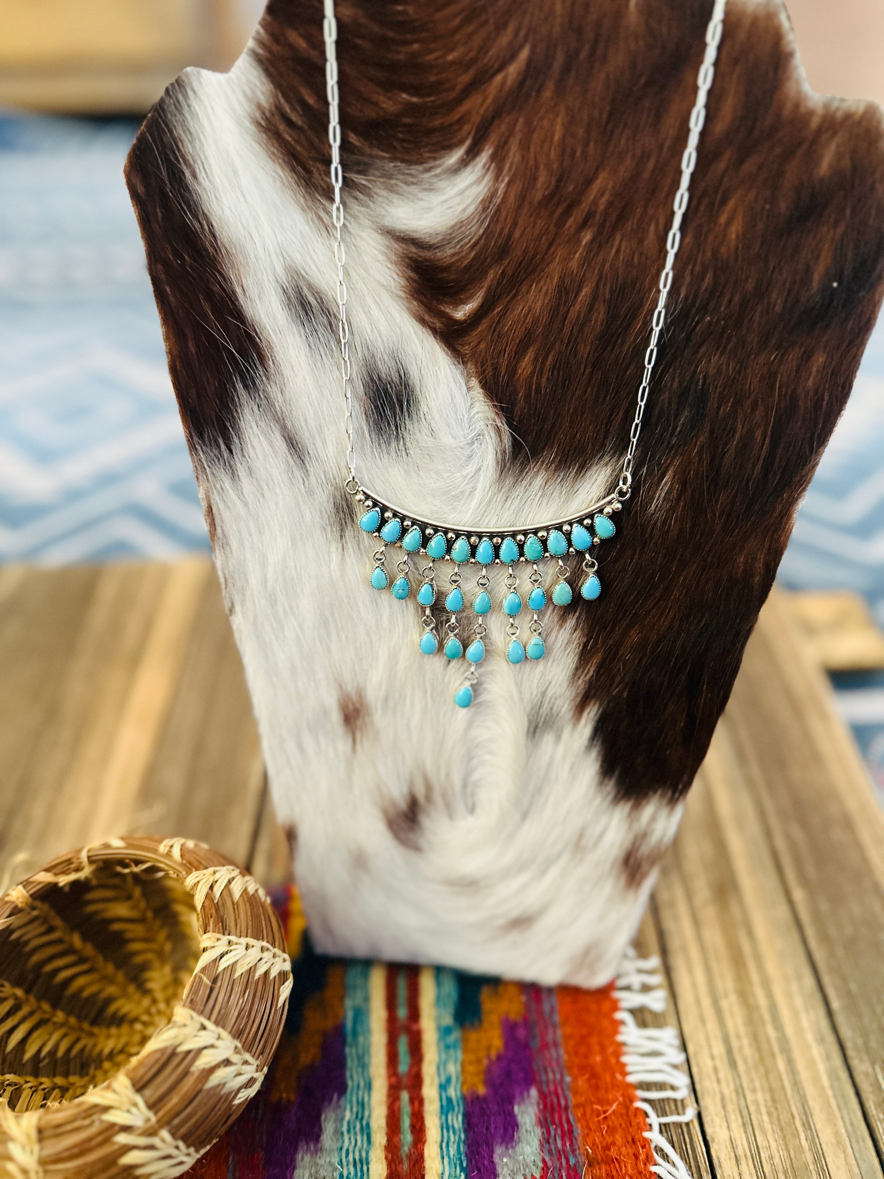 Handcrafted Turquoise & Sterling Silver Chandelier Necklace by Julia Etsitty