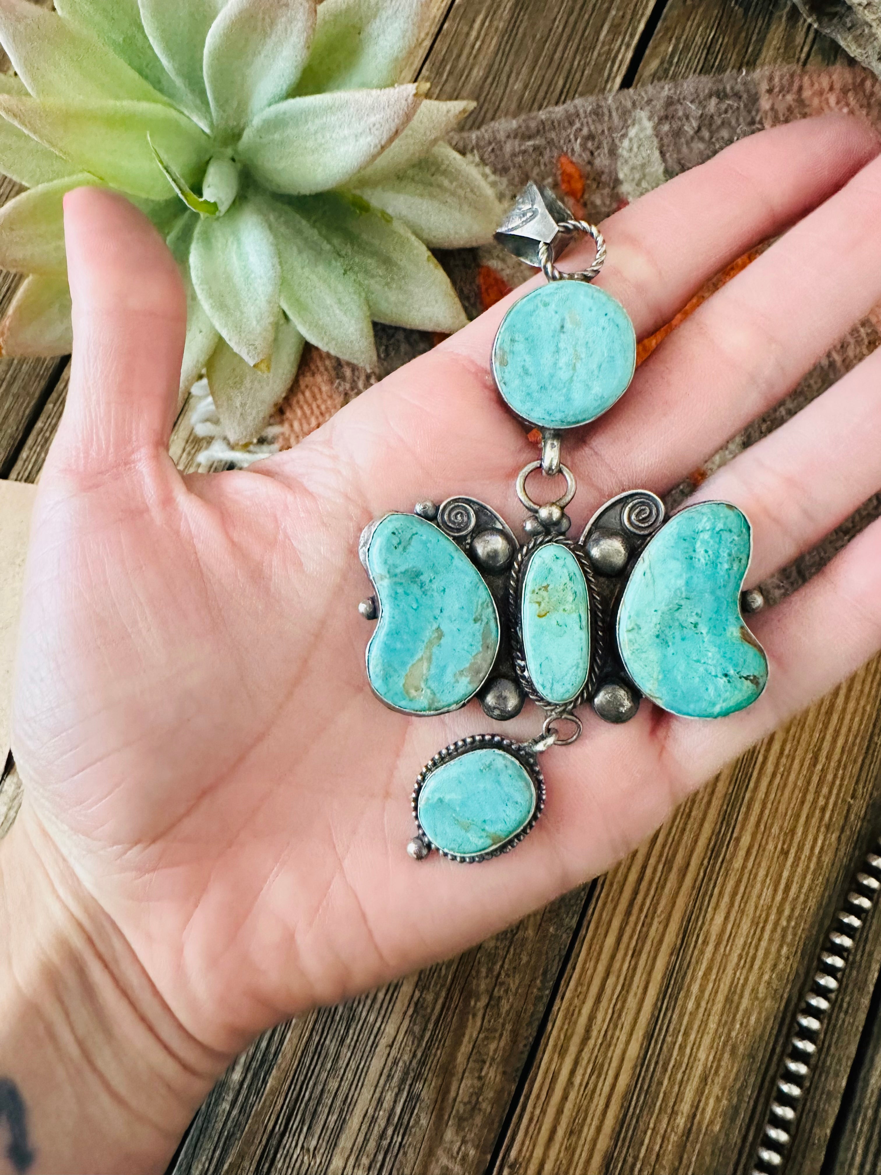 Navajo Royston Turquoise and Sterling Silver Pendant by Jacqueline Silver