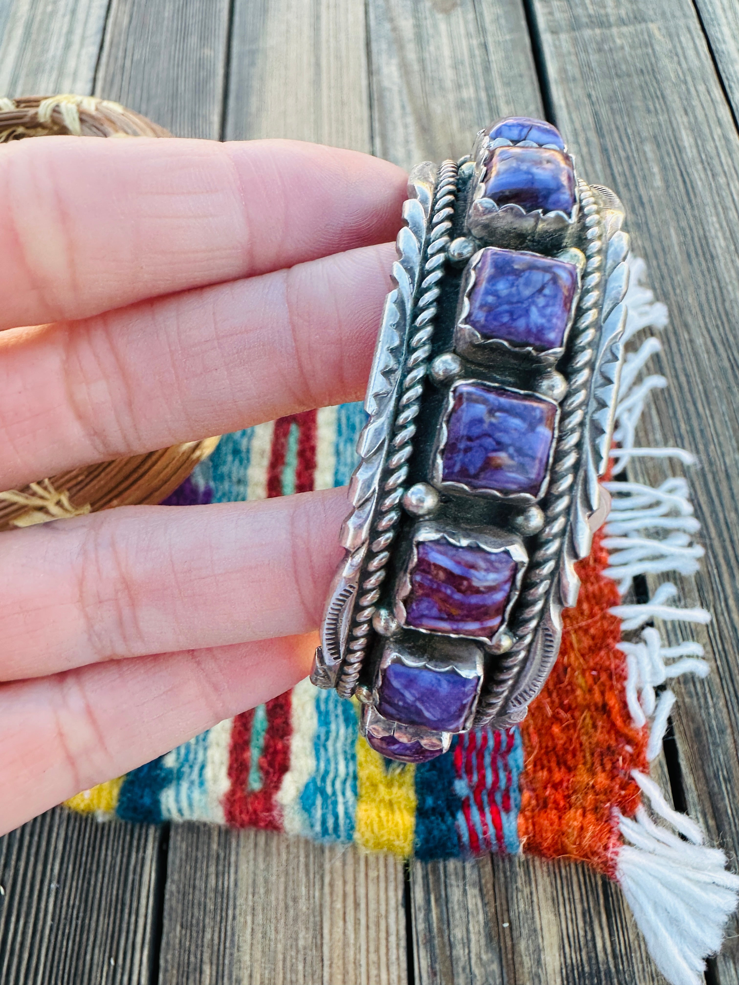 Handcrafted Old Pawn Charoite & Sterling Silver Cuff Bracelet