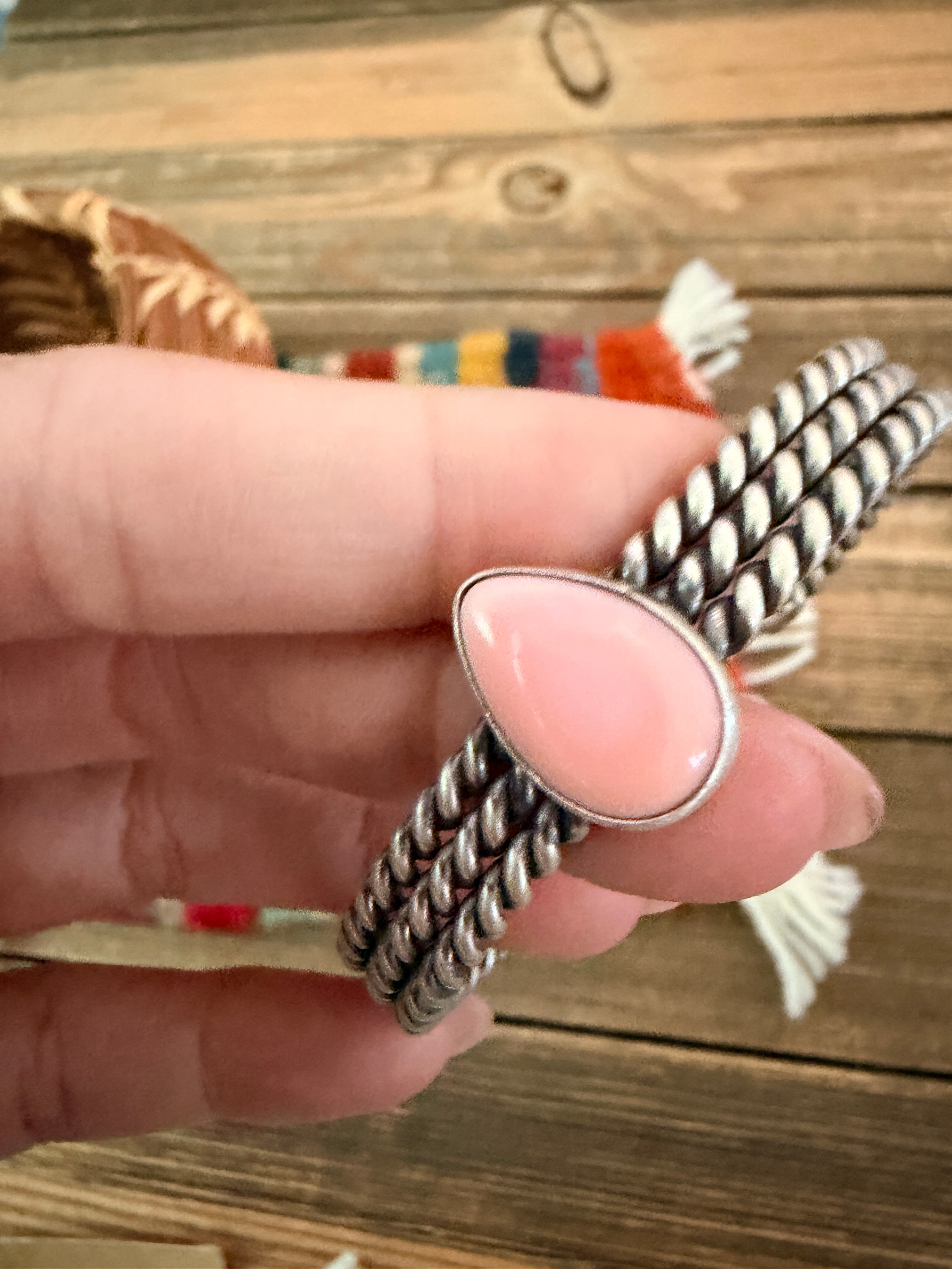 Handcrafted Queen Pink Conch & Sterling Silver Cuff Bracelet