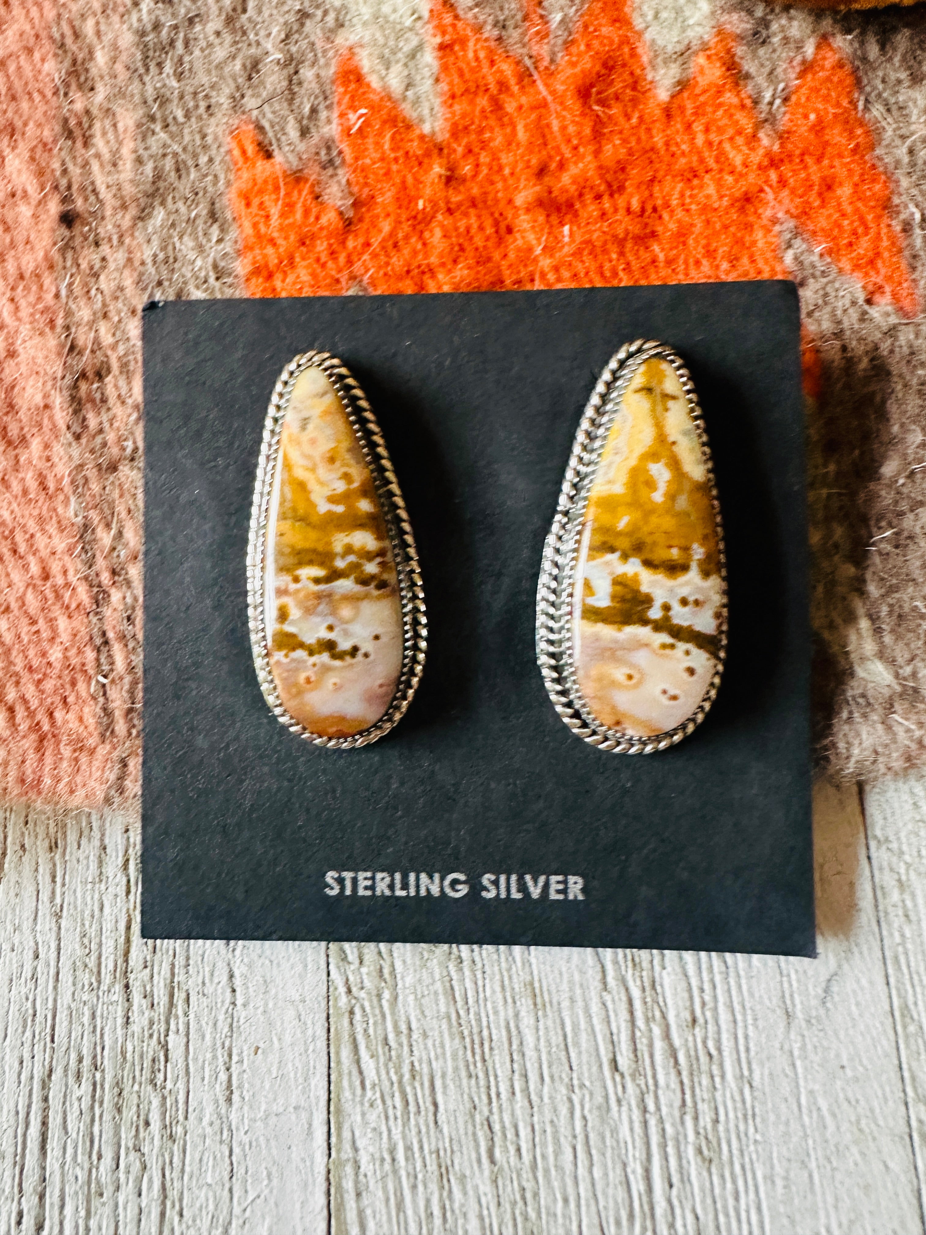 Navajo Jasper Sterling Silver Post Earrings Signed