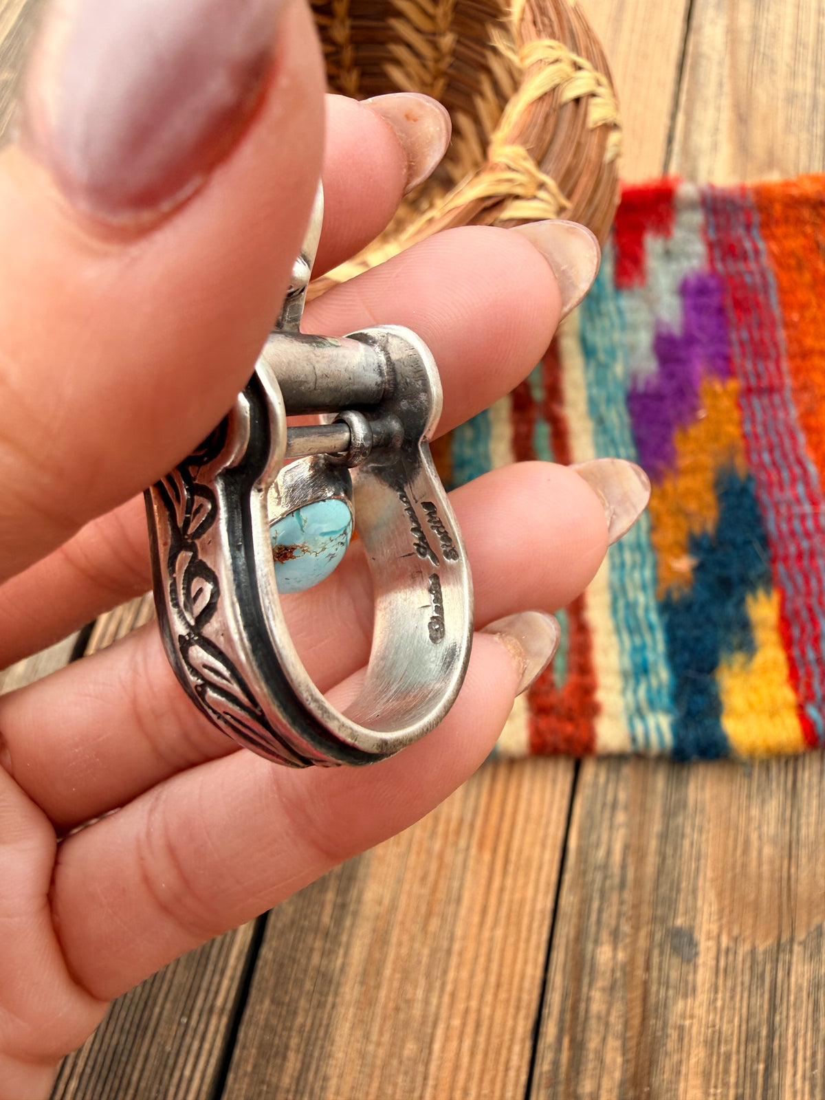 Handcrafted Sterling Silver & Turquoise Stirrup Pendant by Charles Johnson