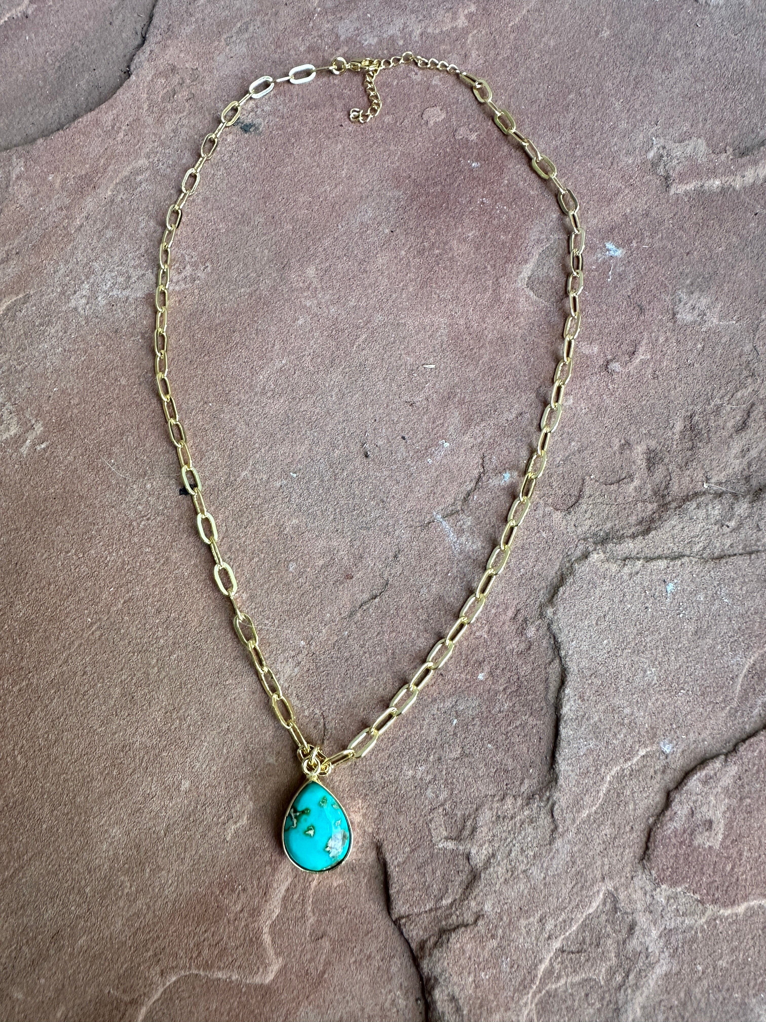 “The Golden Collection” THE SONORAN Handmade Natural Sonoran Mountain Turquoise 14k Gold Plated Necklace STYLE 4