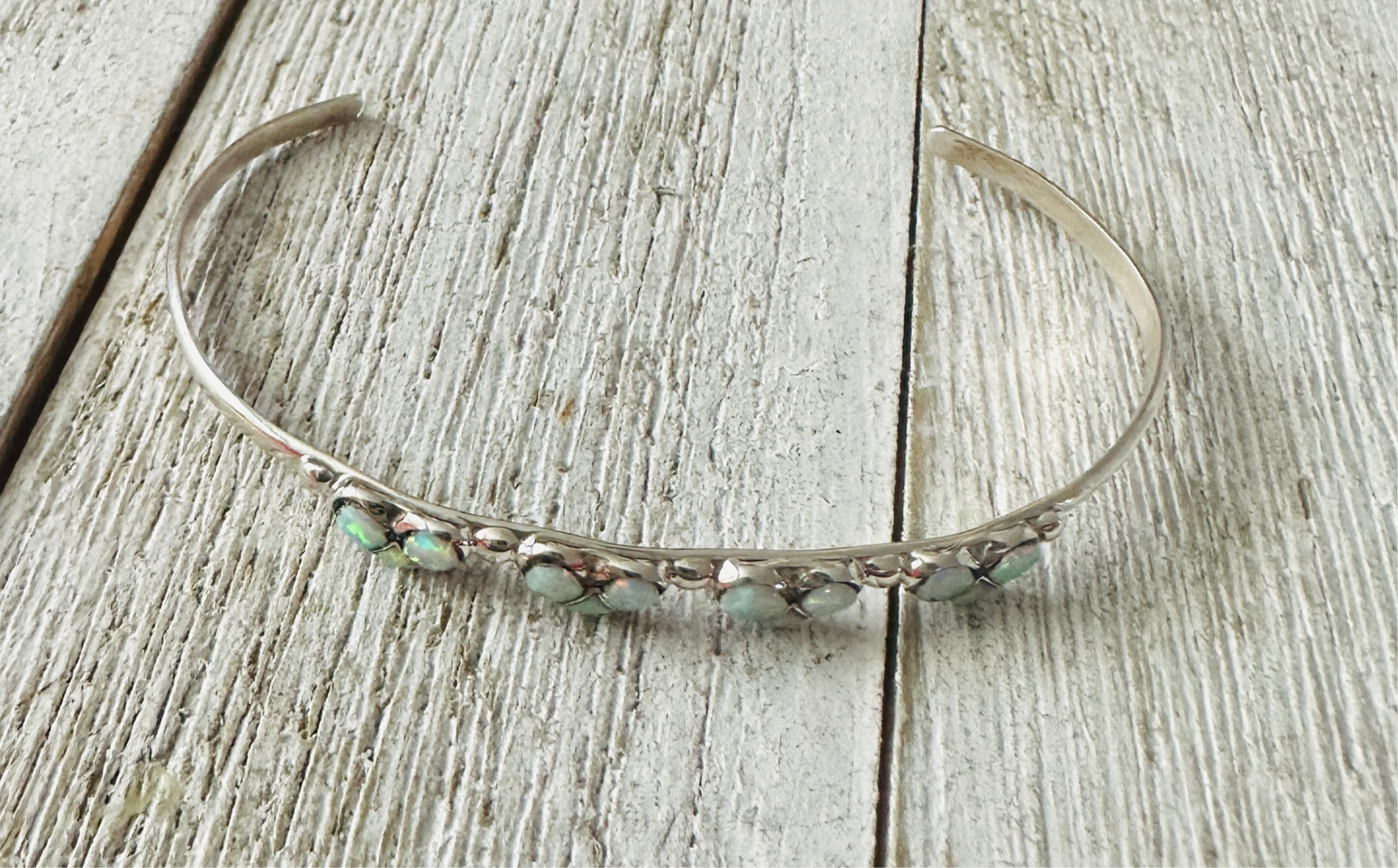 Zuni Sterling Silver & White Opal Heart Inlay Cuff Bracelet