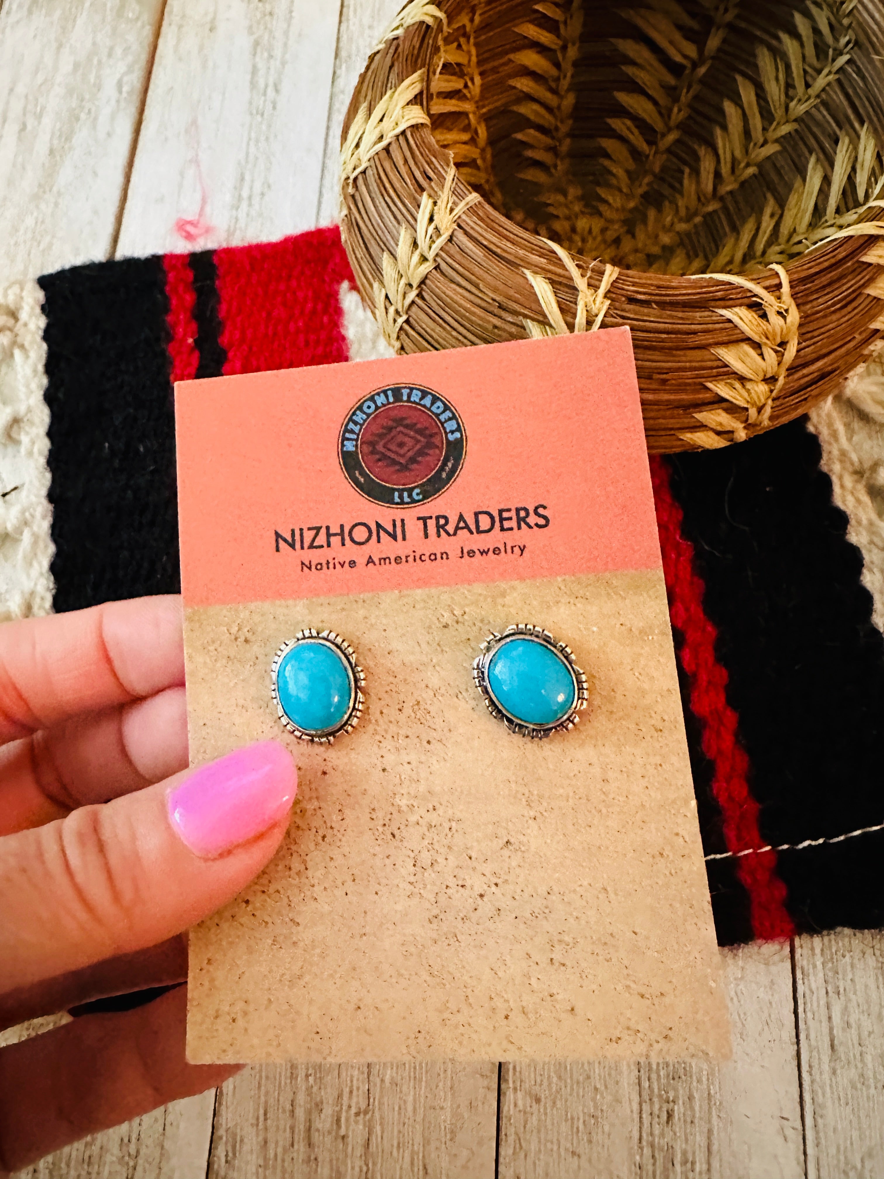 Navajo Sleeping Beauty Turquoise and Sterling Silver Stud Earrings