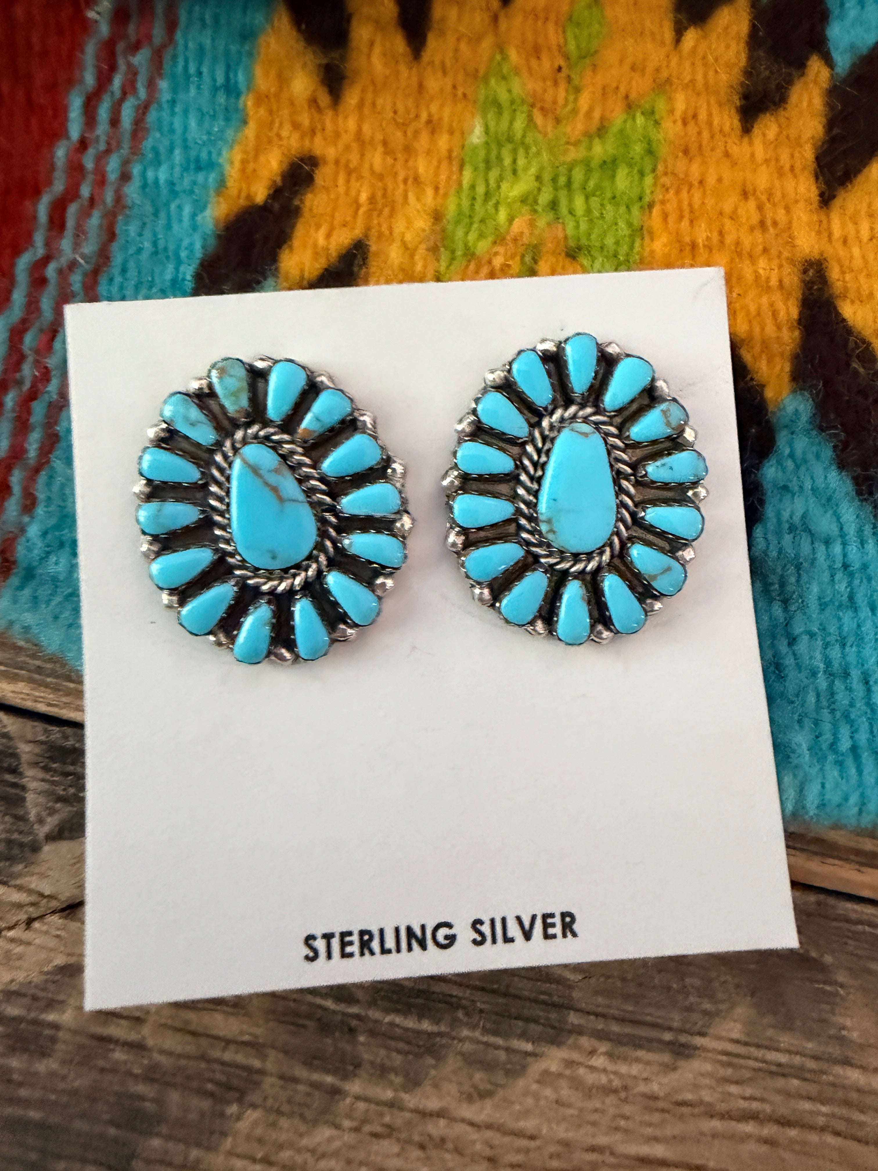Handcrafted Turquoise & Sterling Silver Cluster Post Earrings