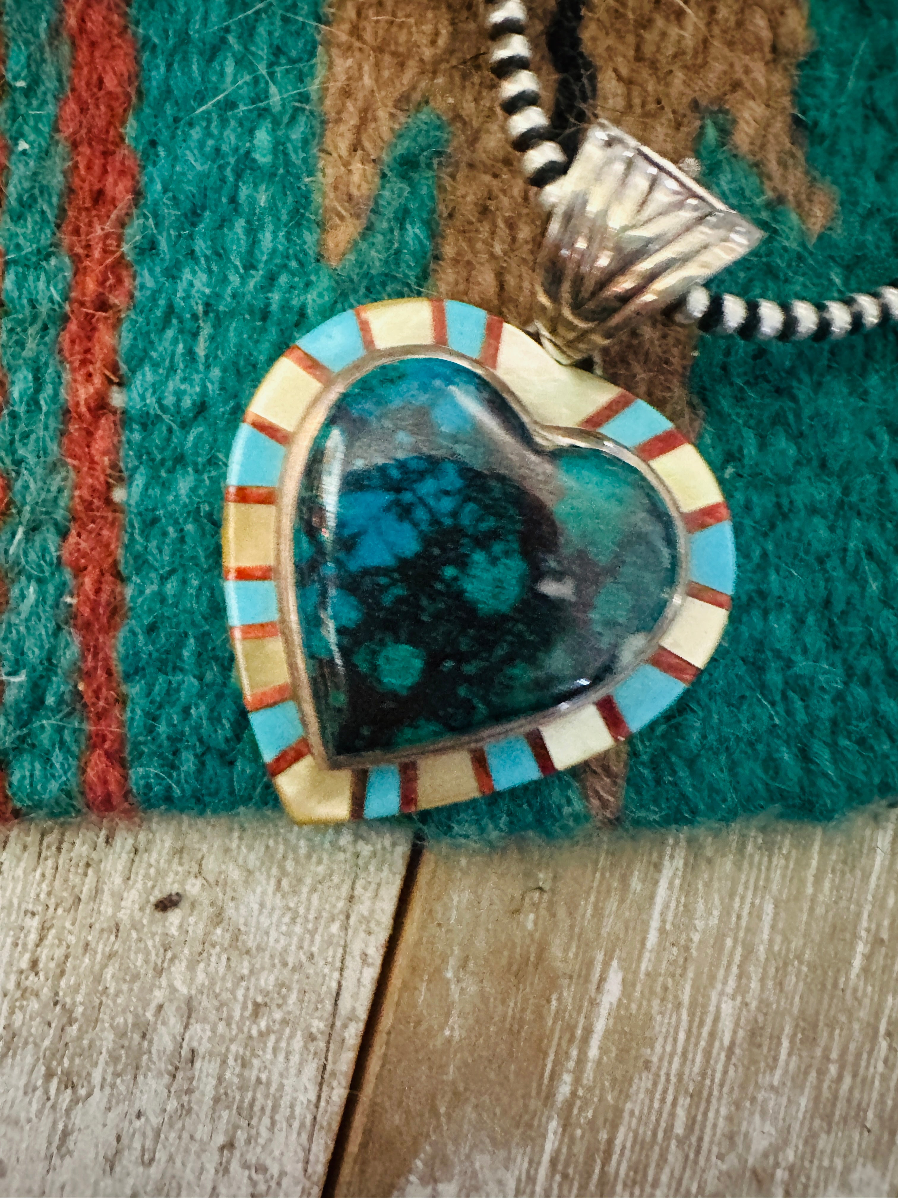 Old Pawn Handcrafted Multi Stone and Sterling Silver Inlay Heart Pendant