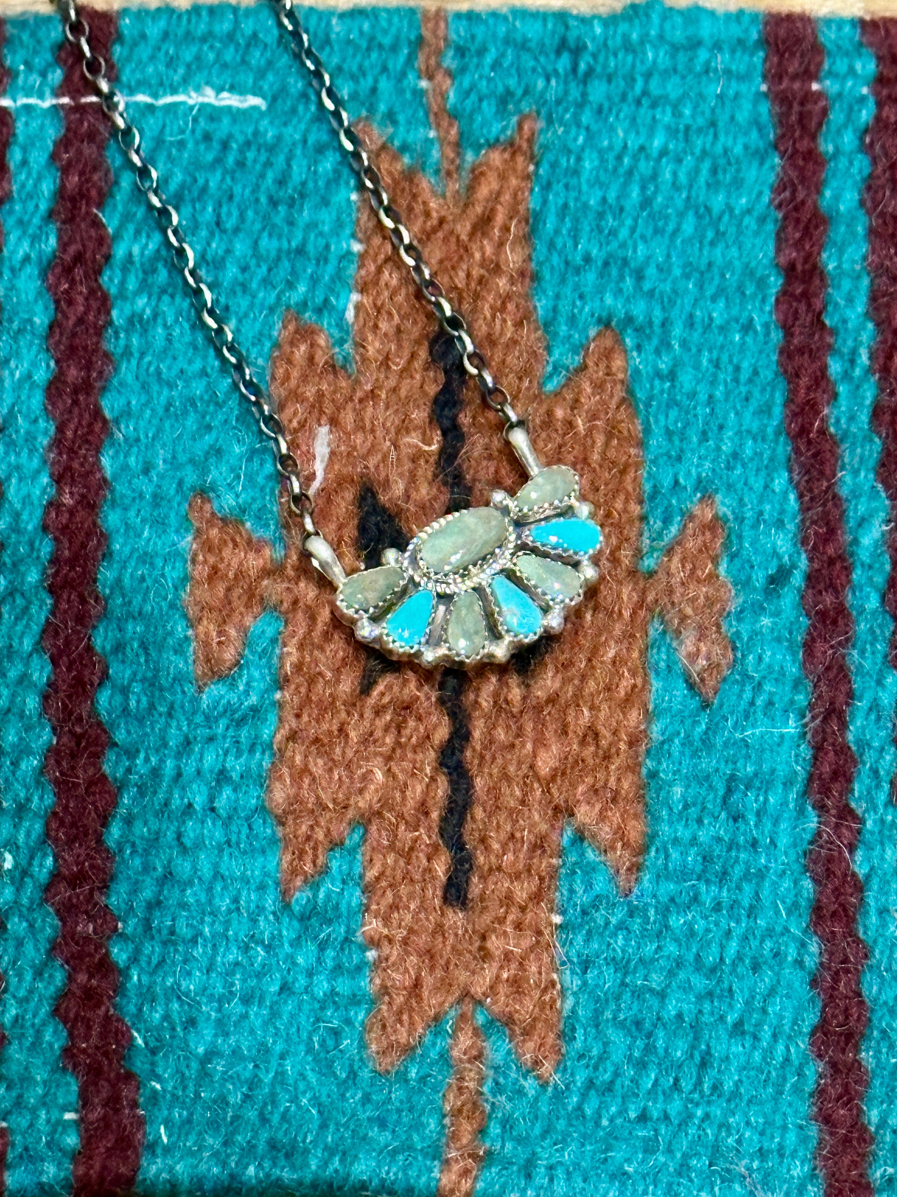 Handcrafted Sterling Silver & Turquoise Cluster Necklace