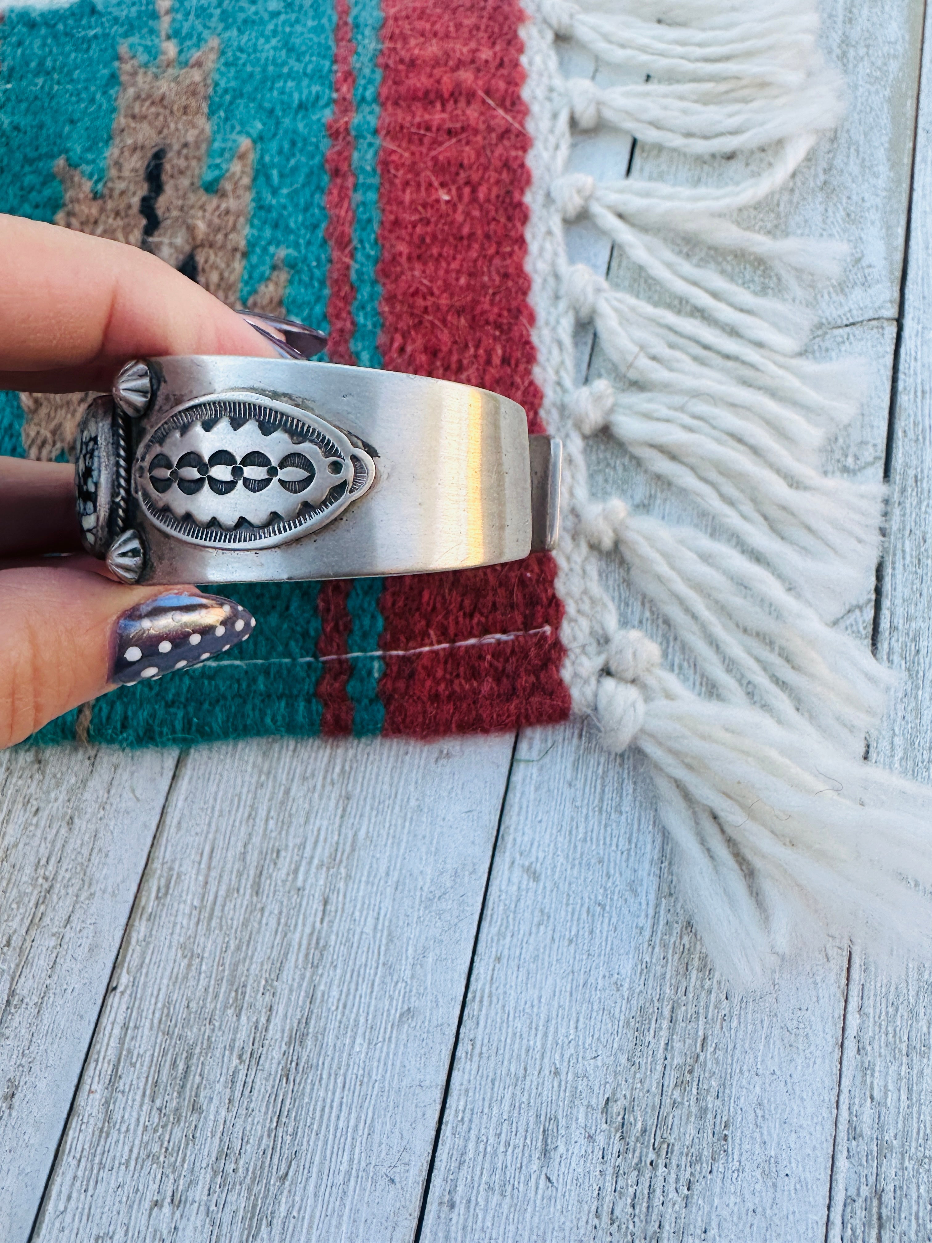 Handcrafted Old Pawn Sterling Silver & Variscite Cuff Bracelet