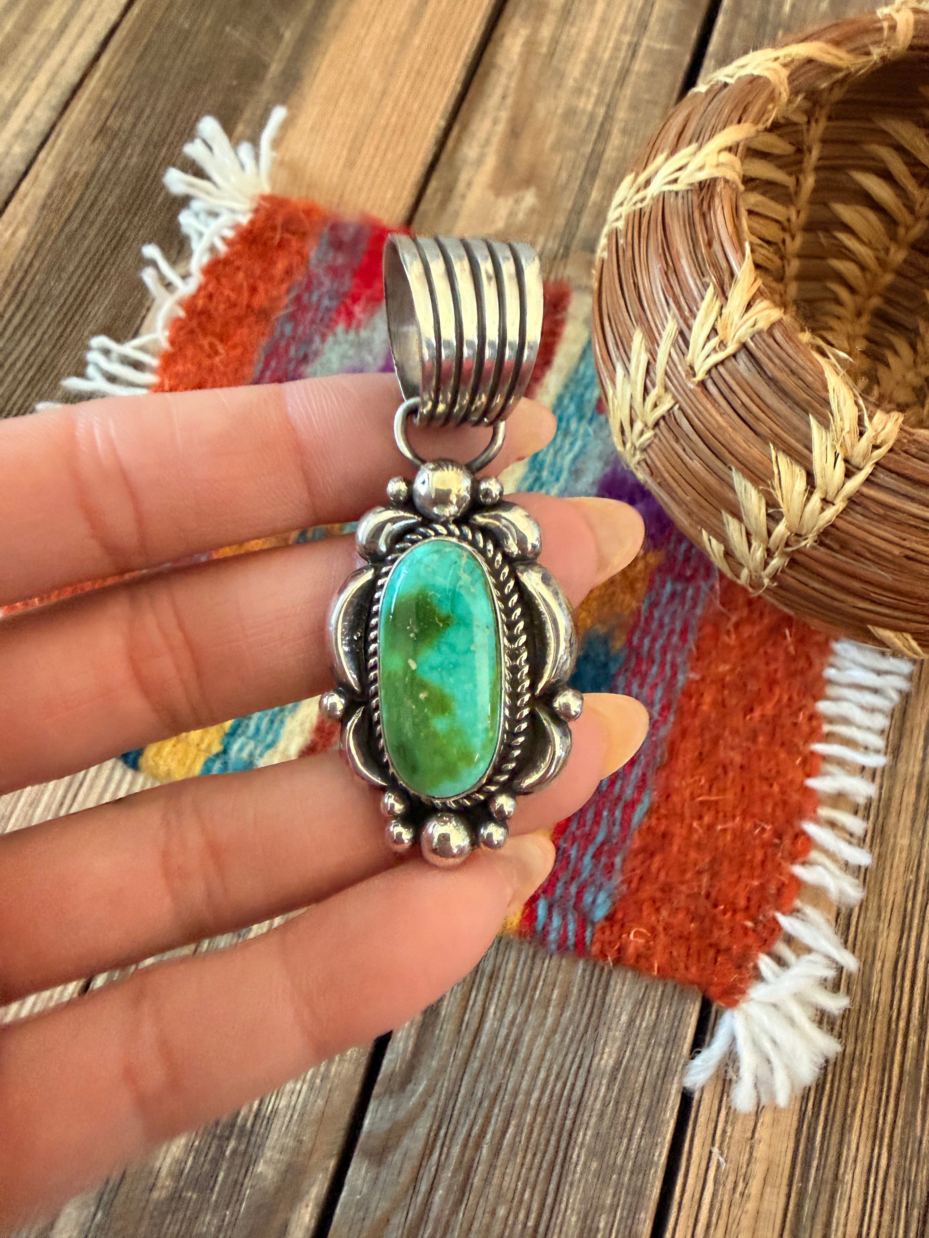Handcrafted Sterling Silver & Sonoran Mountain Turquoise Pendant by Albert Jake