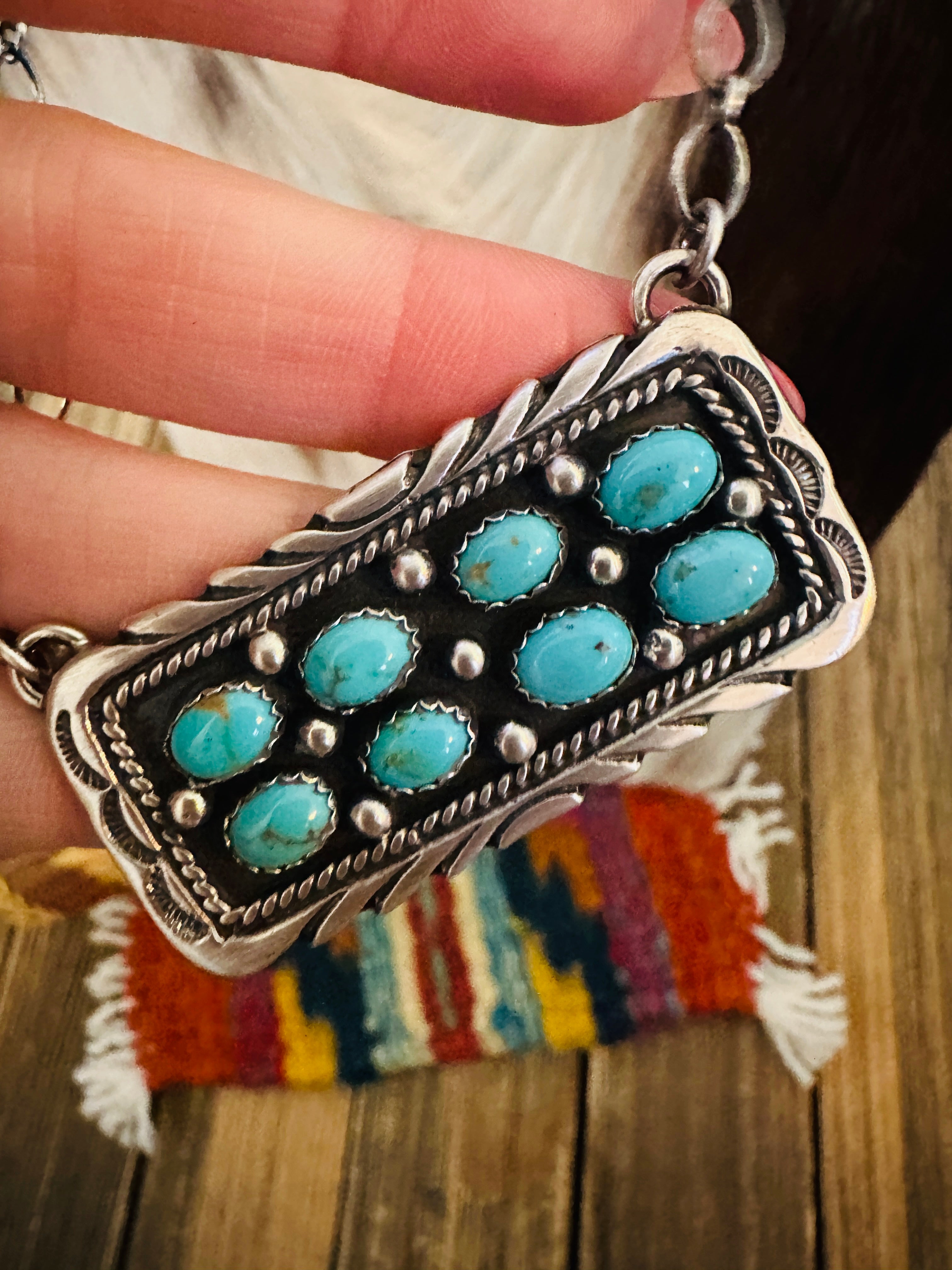 Handcrafted Turquoise & Sterling Silver Bar Necklace by Emer Thompson
