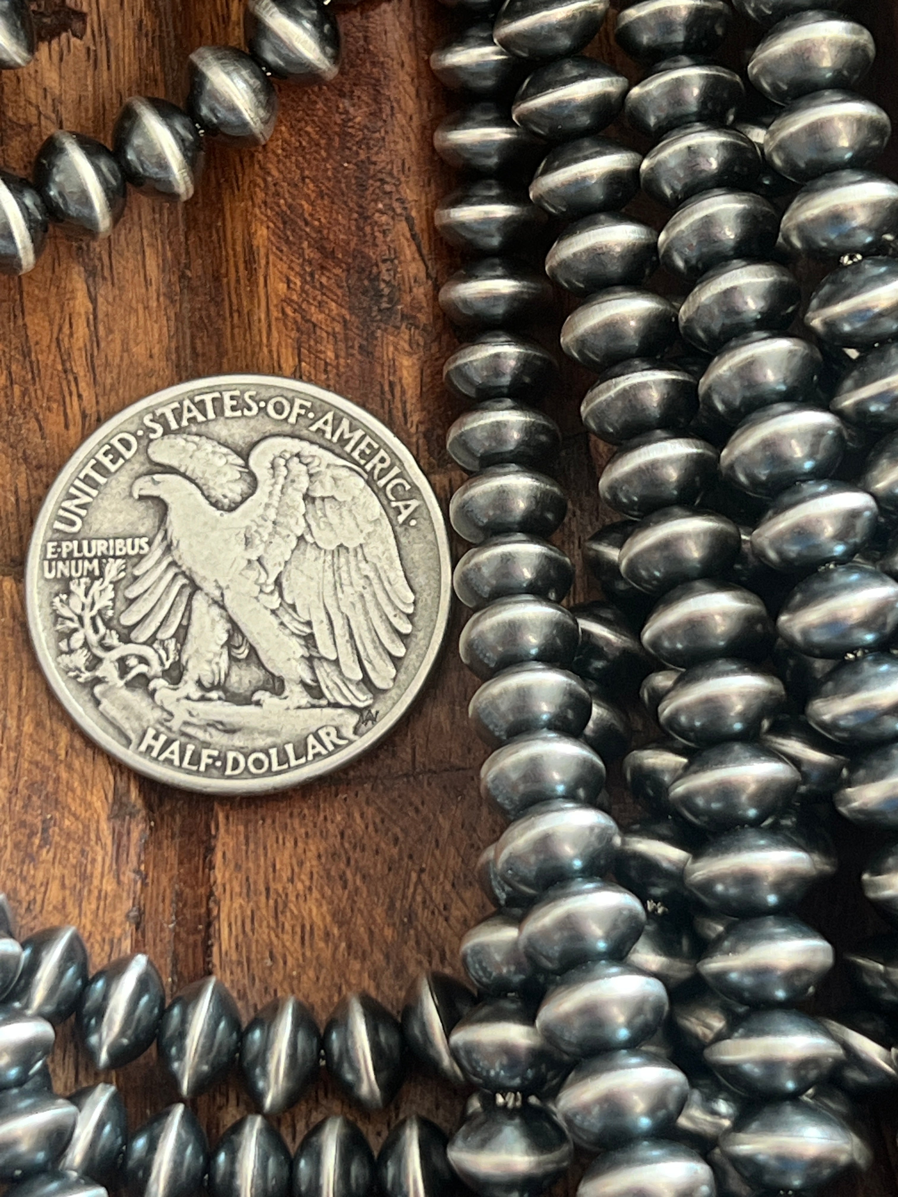 Vinita Cowboy Handmade 8mm Sterling Silver Navajo Saucer Pearl Beaded Necklaces