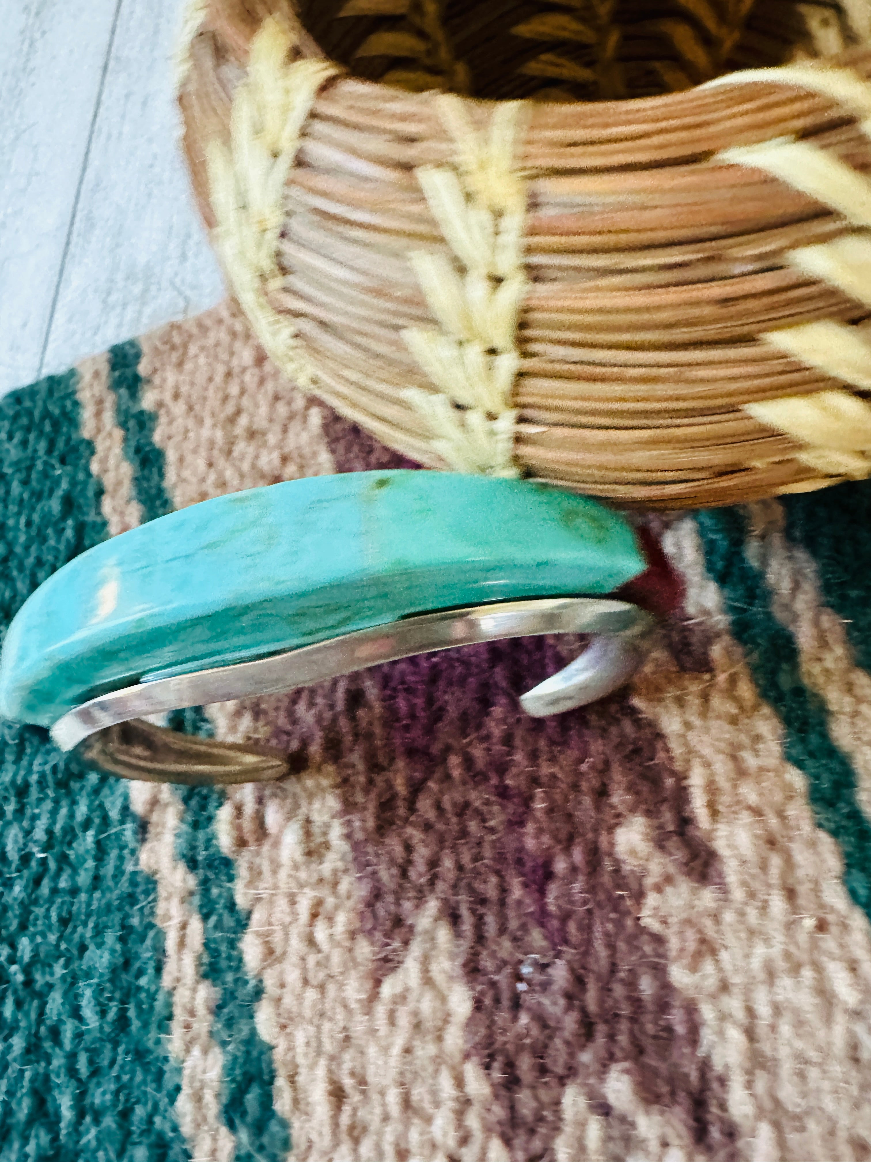 Old Pawn Navajo Sterling Silver, Turquoise, Onyx & Coral Cuff Bracelet